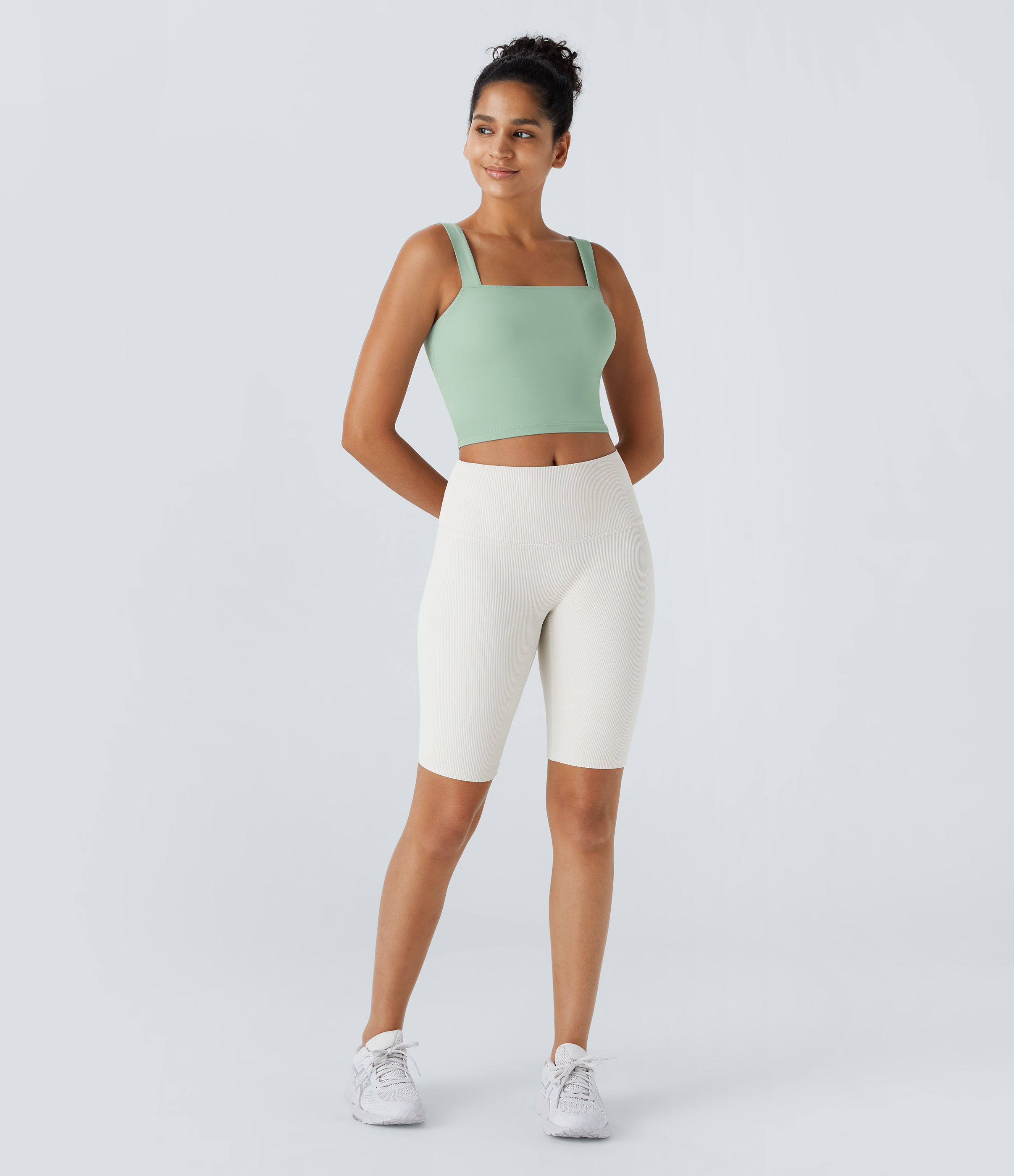 Halara Softlyzeroв„ў Plush Square Neck Cropped Skinny Yoga Tank Top Tank Top - Subtle Green - S golf tops halter top tunic tops sleeveless tops 