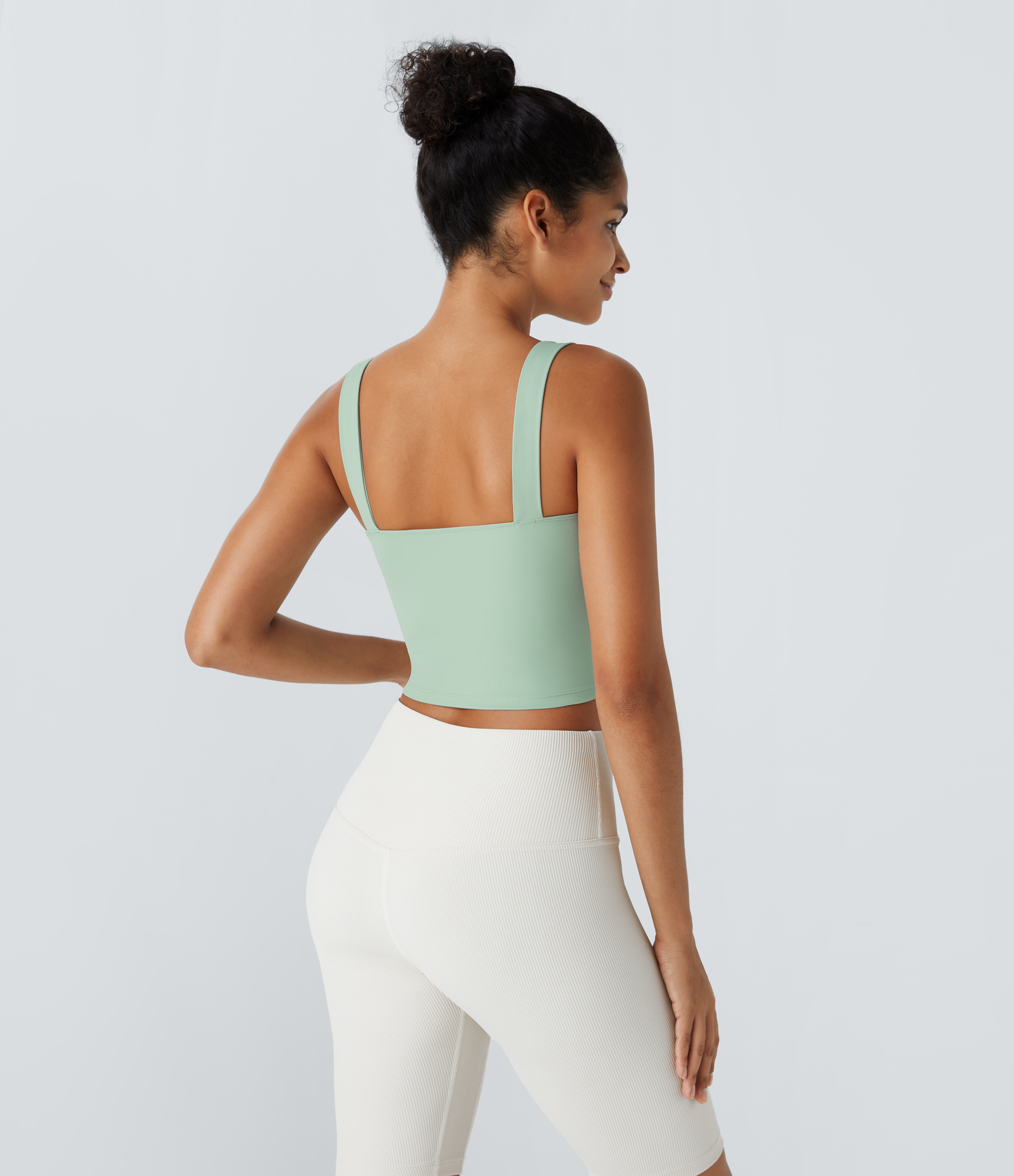 Halara Softlyzeroв„ў Plush Square Neck Cropped Skinny Yoga Tank Top Tank Top - Subtle Green - S golf tops halter top tunic tops sleeveless tops 