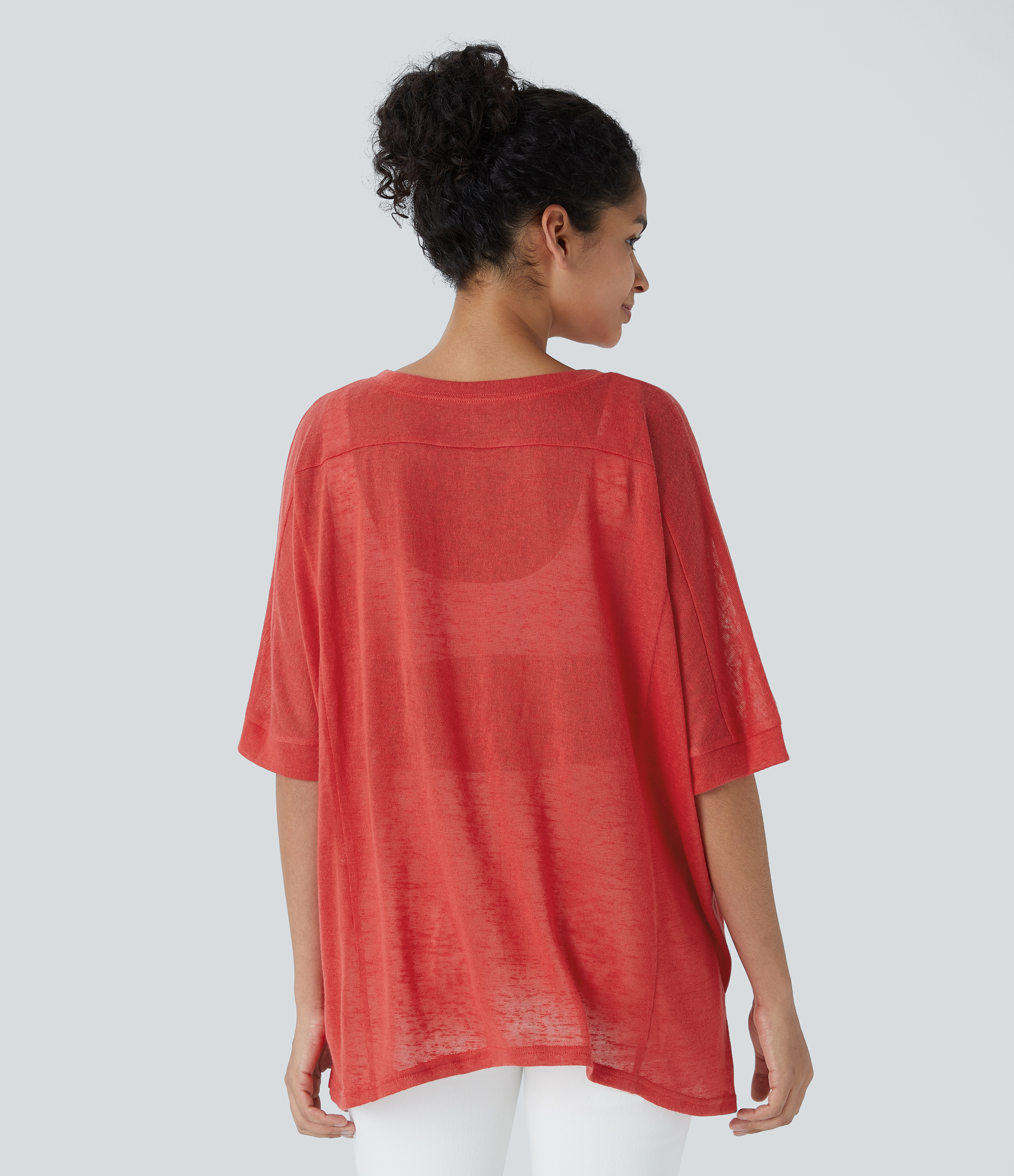 Halara Asymmetric Split Hem Sheer Oversize Casual Top Tank Top - Rubicondo - XL golf tops halter top tunic tops sleeveless tops backless top 