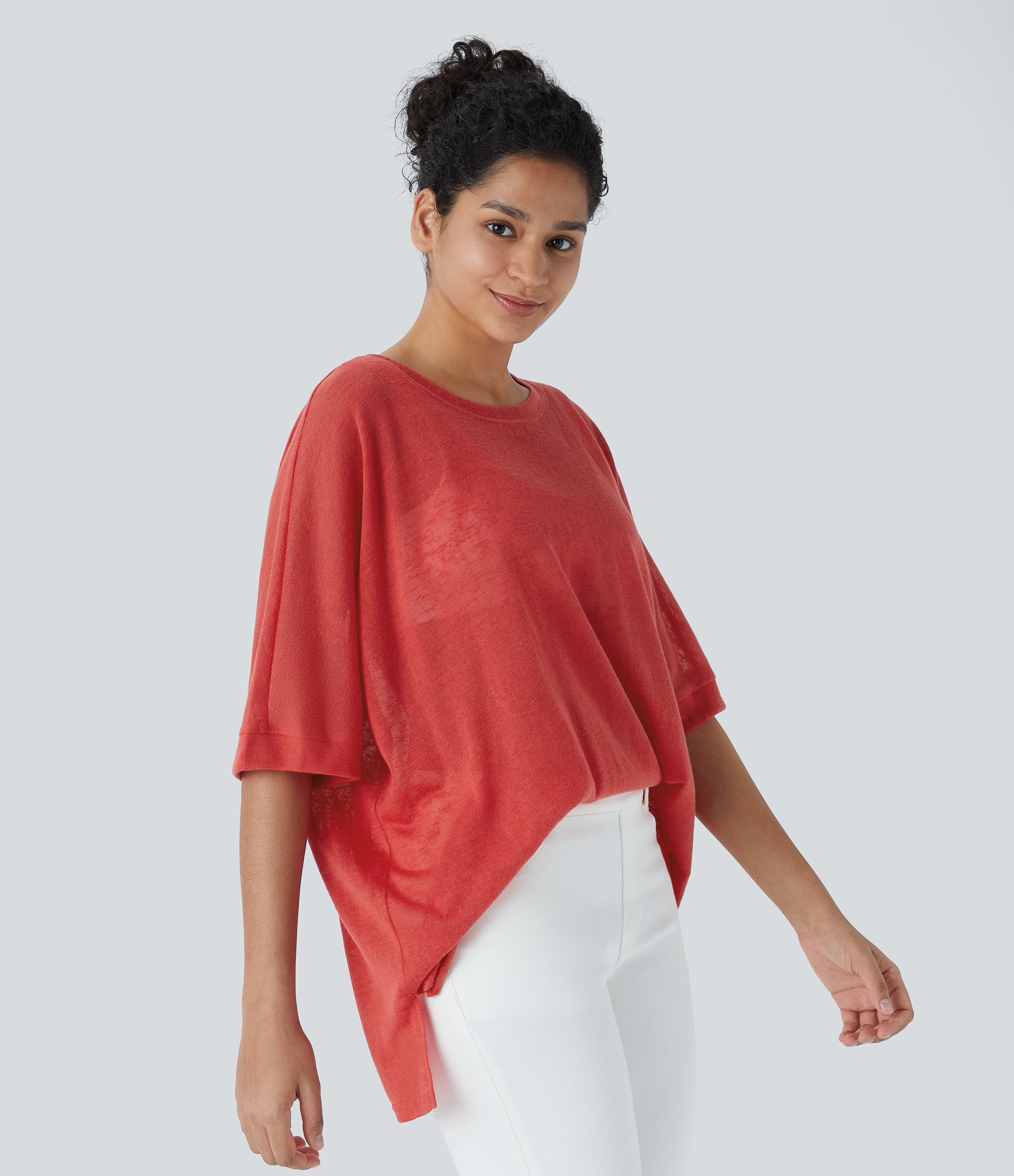 Halara Asymmetric Split Hem Sheer Oversize Casual Top Tank Top - Rubicondo - XL golf tops halter top tunic tops sleeveless tops backless top 