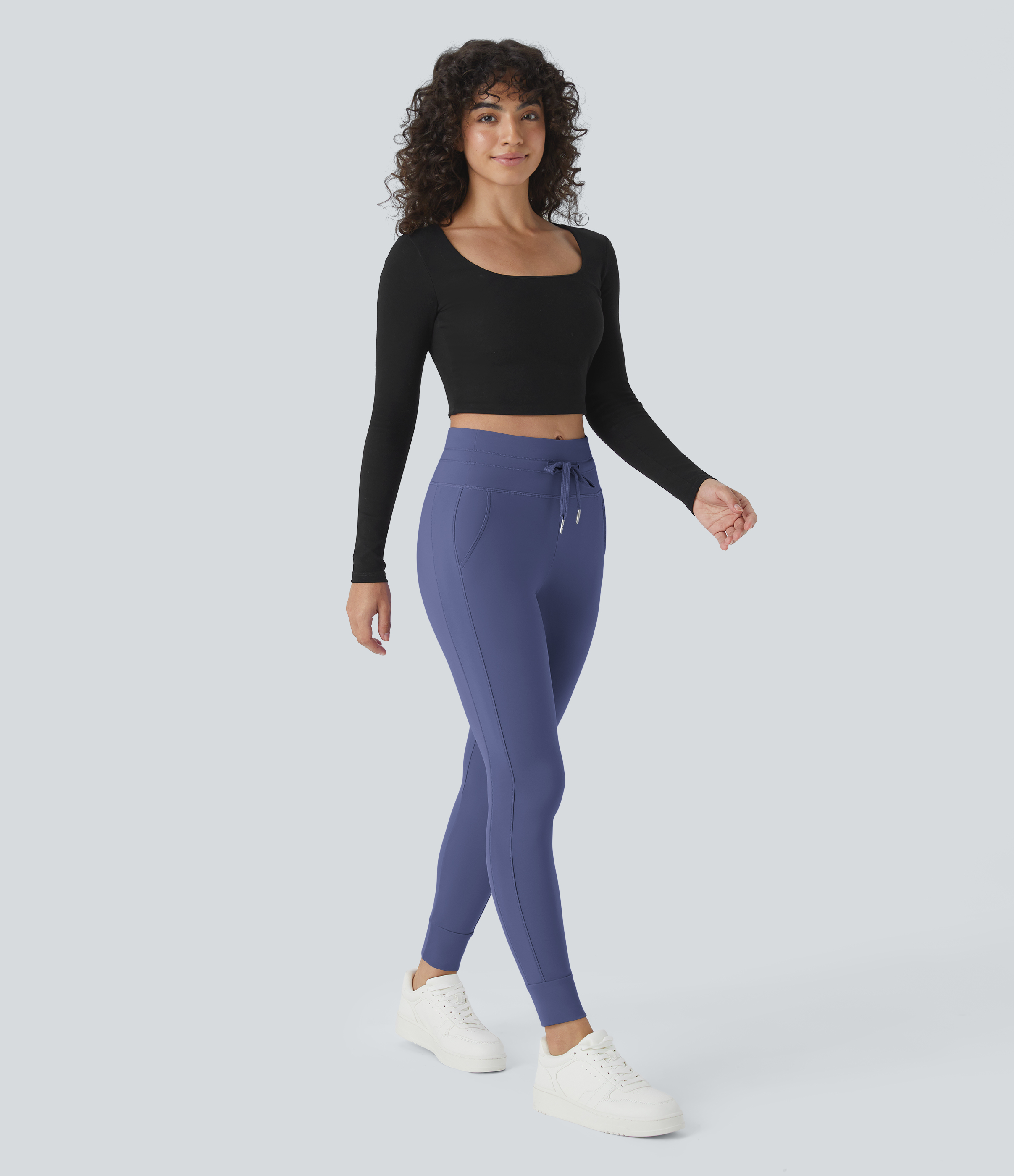 Halara Softlyzeroв„ў Airy High Waisted Drawstring Side Pocket Plain Cool Touch Full Length Joggers-UPF50+  - Dusky Blue - XL(petite) 