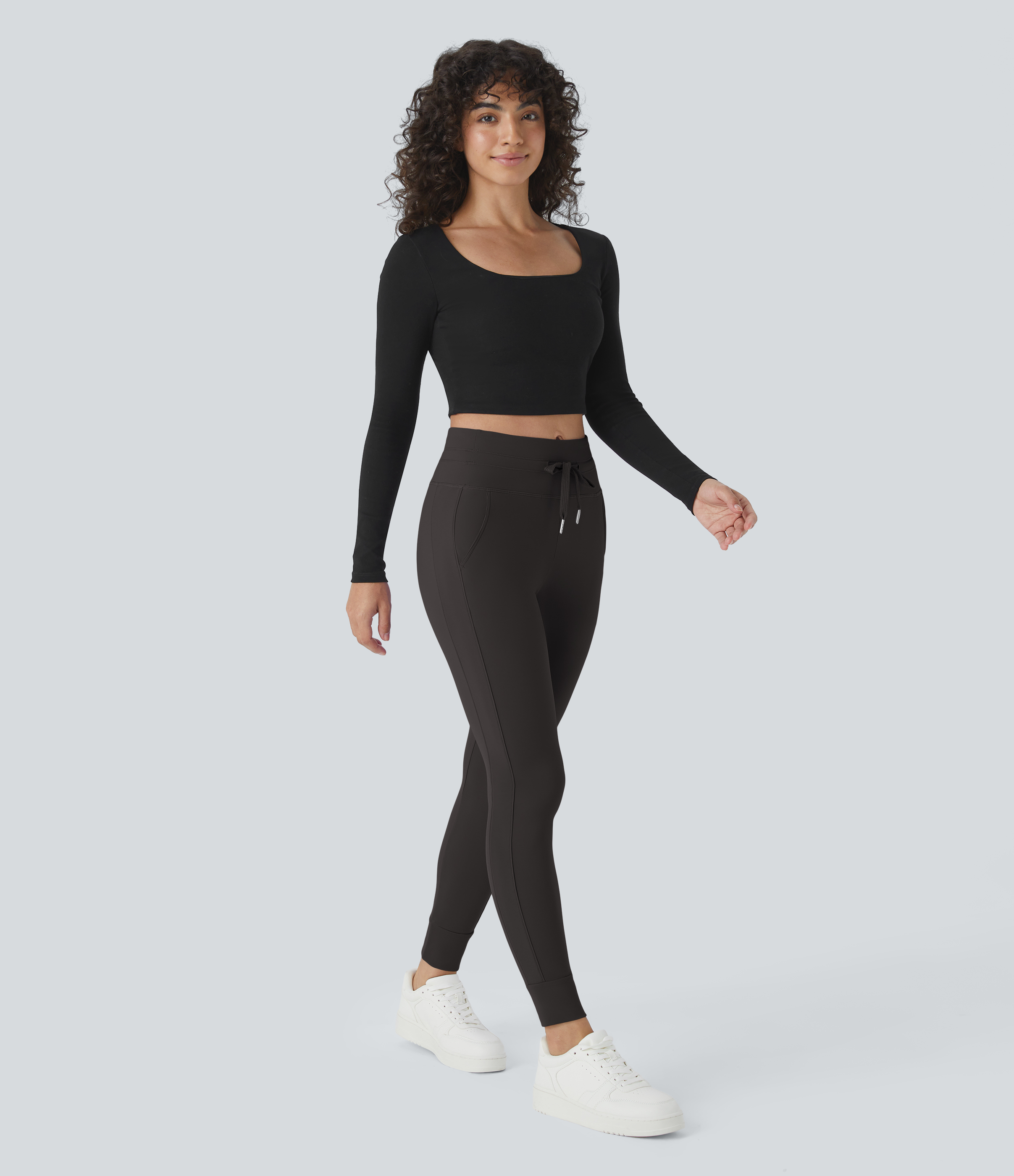 Halara Softlyzeroв„ў Plush High Waisted Drawstring Side Pocket Plain Full Length Joggers  - Espresso - L(petite) 