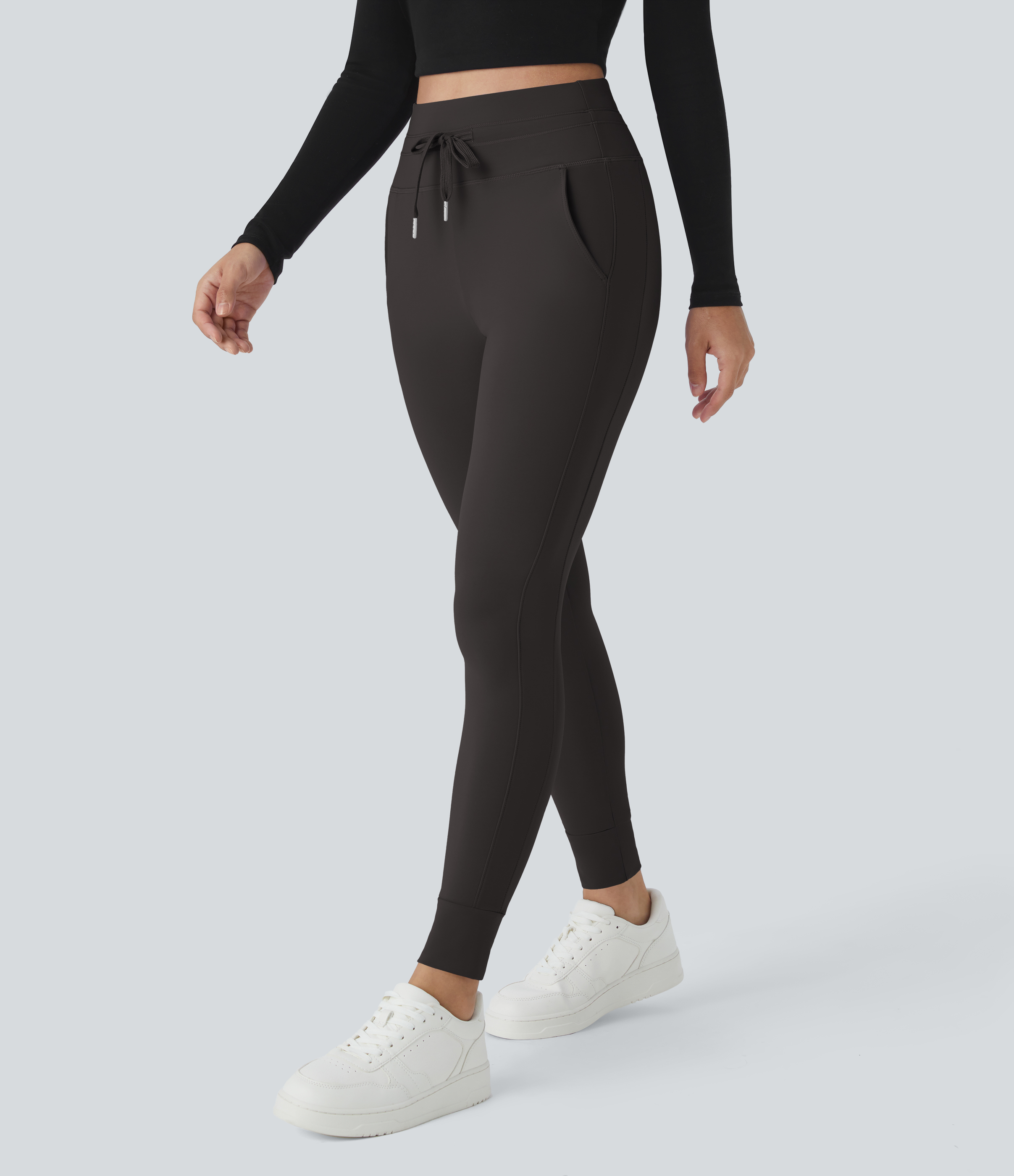 Halara Softlyzeroв„ў Plush High Waisted Drawstring Side Pocket Plain Full Length Joggers  - Espresso - L(petite) 