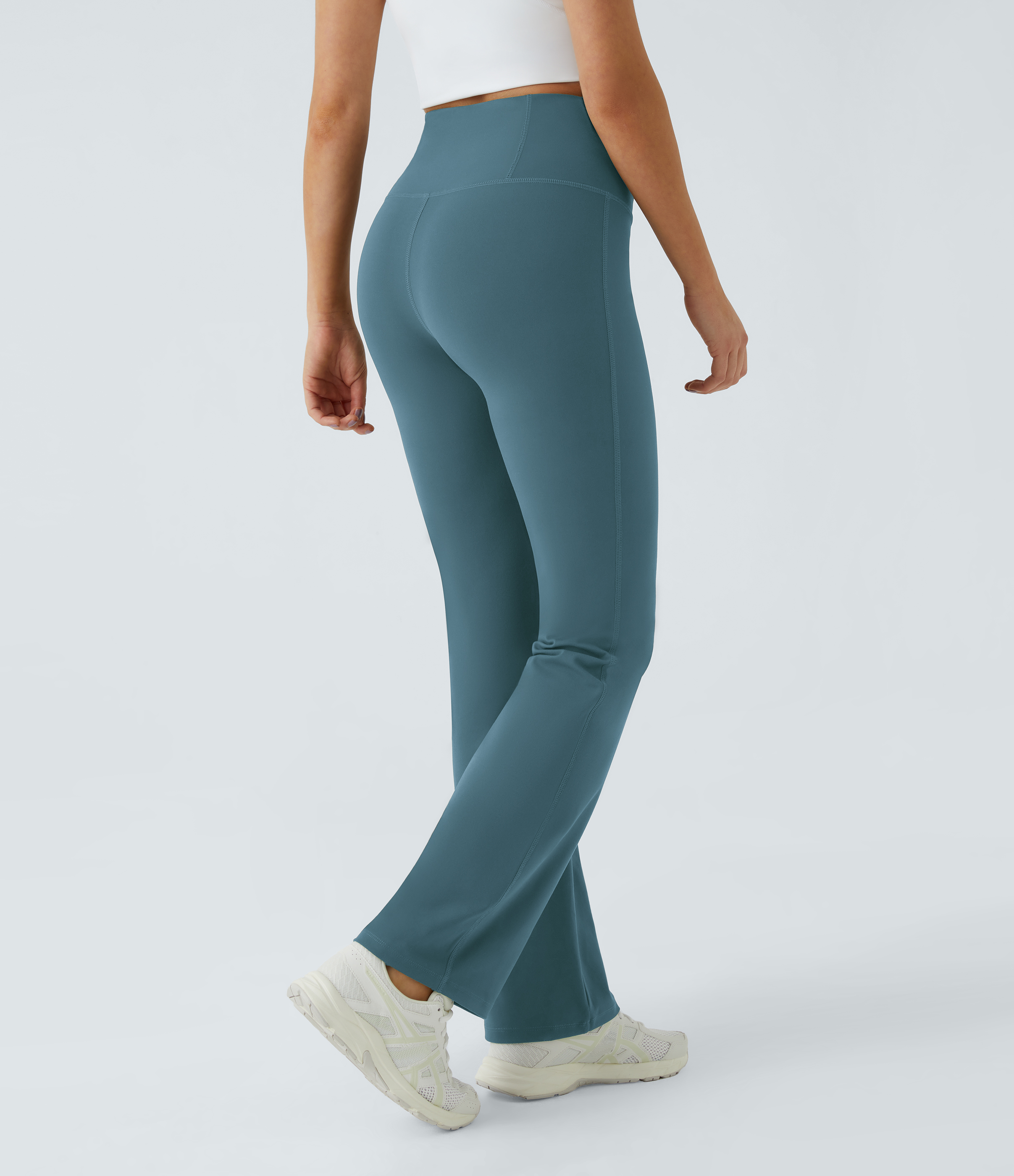 Halara High Waisted Back Pocket Plain Slight Flare Leggings  - Misty Cyan Blue - M(petite) gym leggings leggings with pockets 