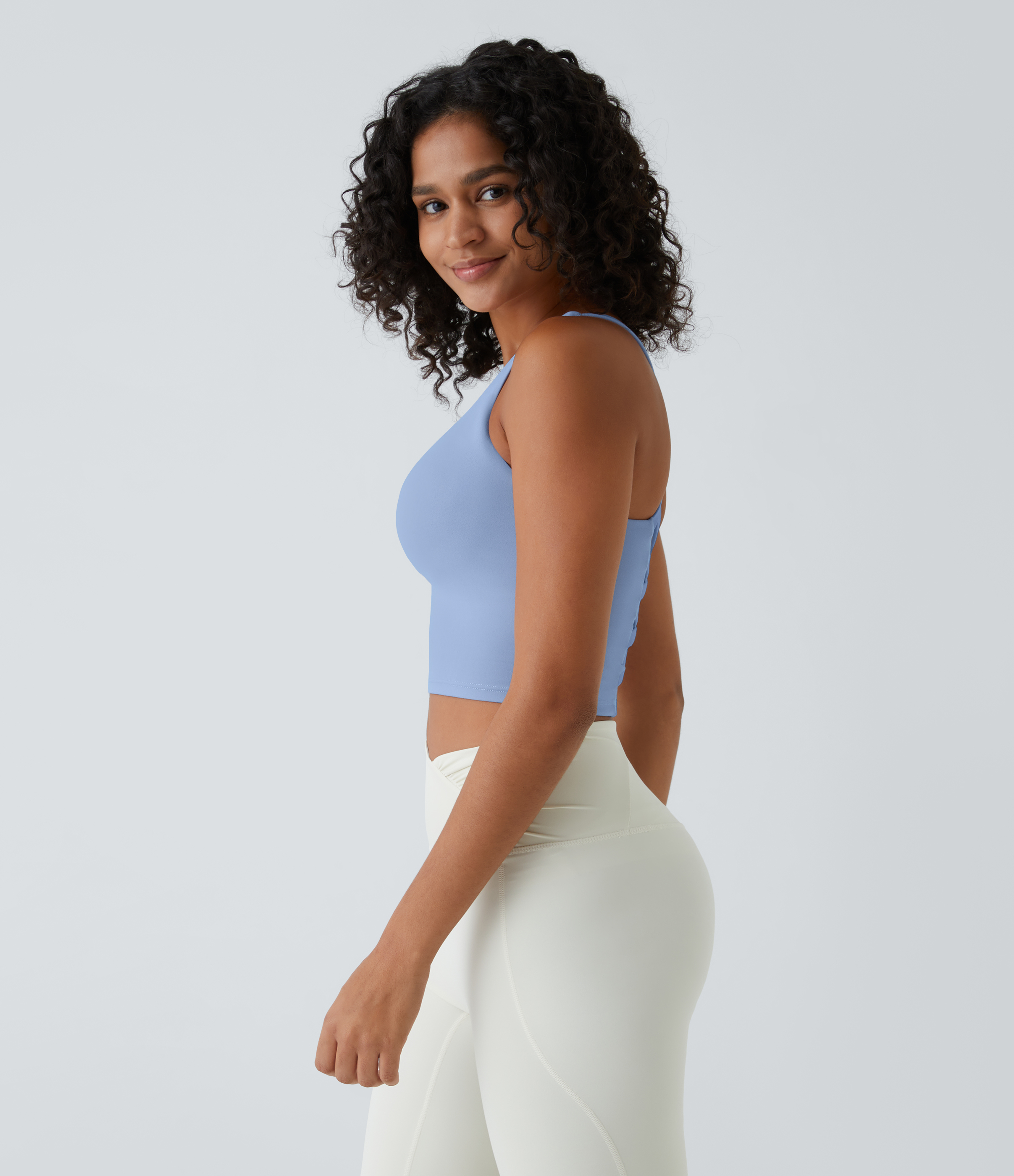Halara Crisscross Backless Cropped Yoga Tank Top Tank Top - Serenity - XS golf tops halter top tunic tops sleeveless tops backless top 