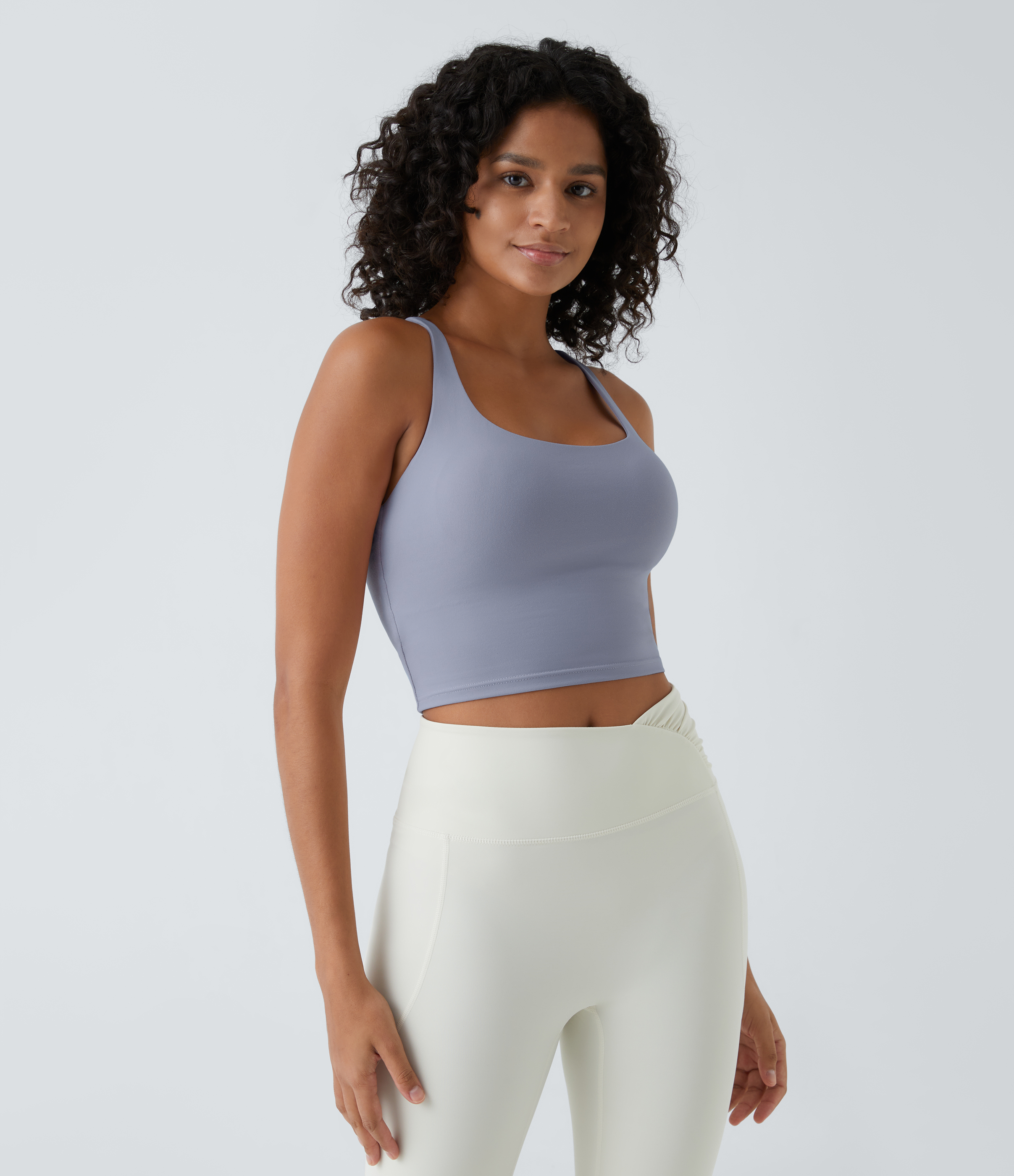 Halara Crisscross Backless Cropped Yoga Tank Top Tank Top - Silver Bullet - L golf tops halter top tunic tops sleeveless tops backless top 