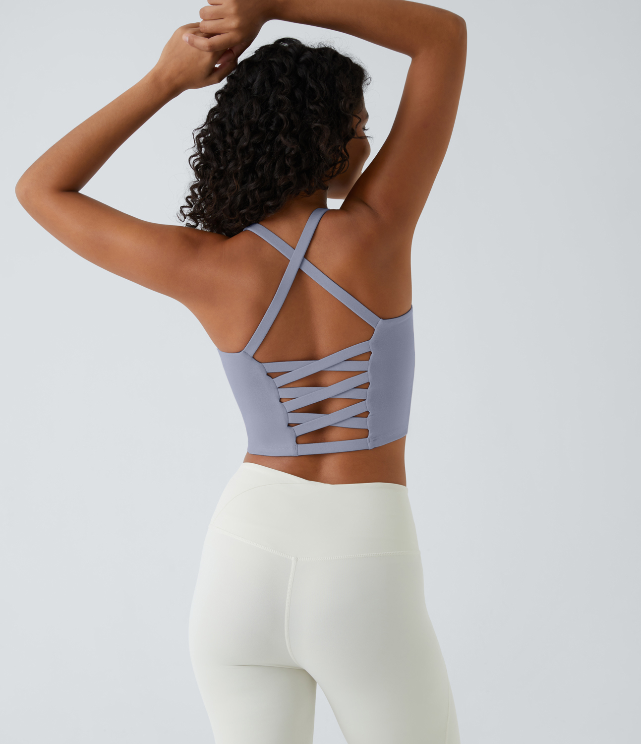 Halara Crisscross Backless Cropped Yoga Tank Top Tank Top - Silver Bullet - L golf tops halter top tunic tops sleeveless tops backless top 