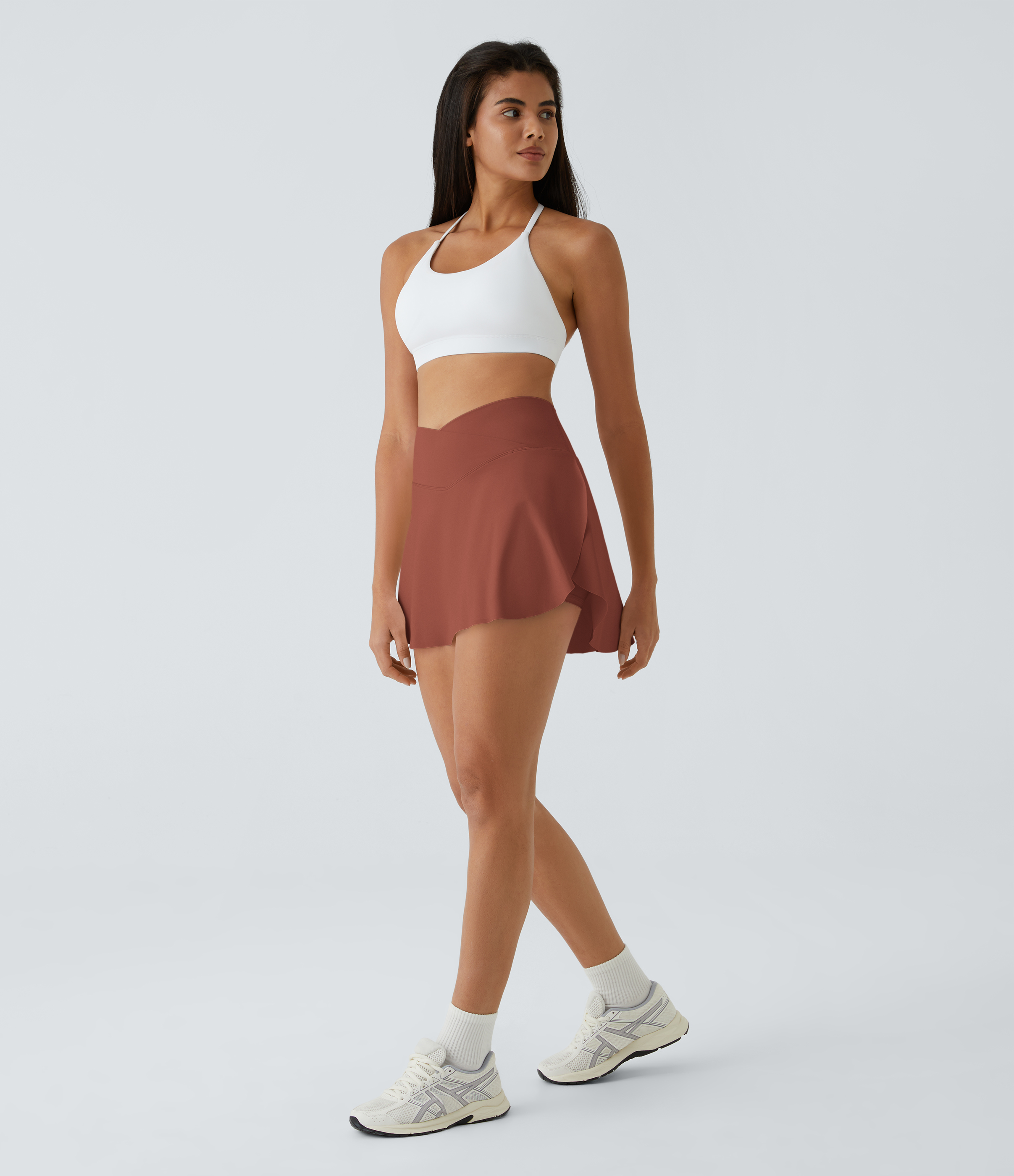 Halara Softlyzeroв„ў Airy Crossover Side Pocket 2-in-1 Cool Touch Tennis Skirt-Lucid-Longer Length  - Sequoia - XS(Long) 