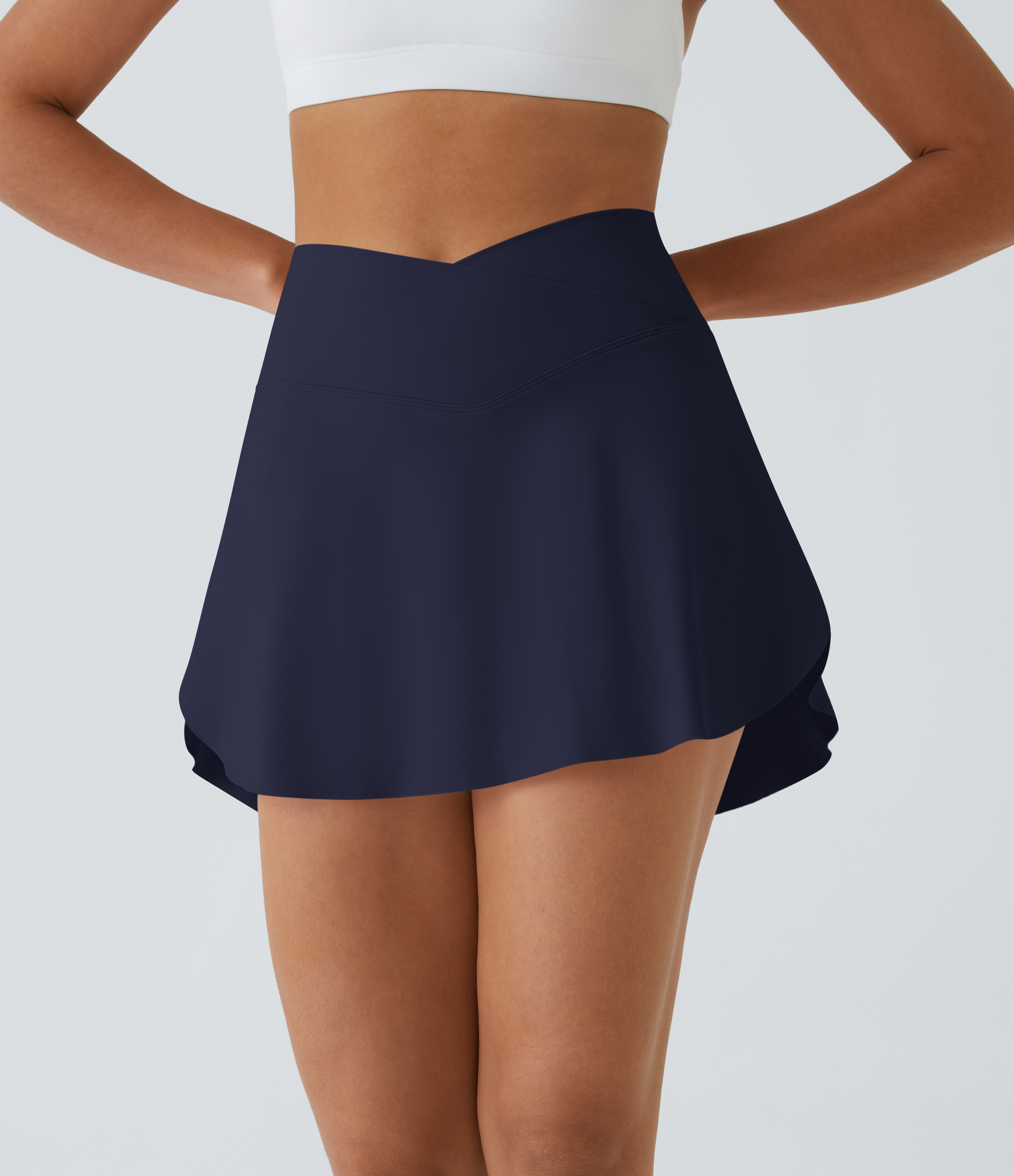 Halara Softlyzeroв„ў Airy Crossover Side Pocket 2-in-1 Cool Touch Tennis Skirt-Lucid-Longer Length  - Peacoat - L(Long) midi skirt a line skirt 