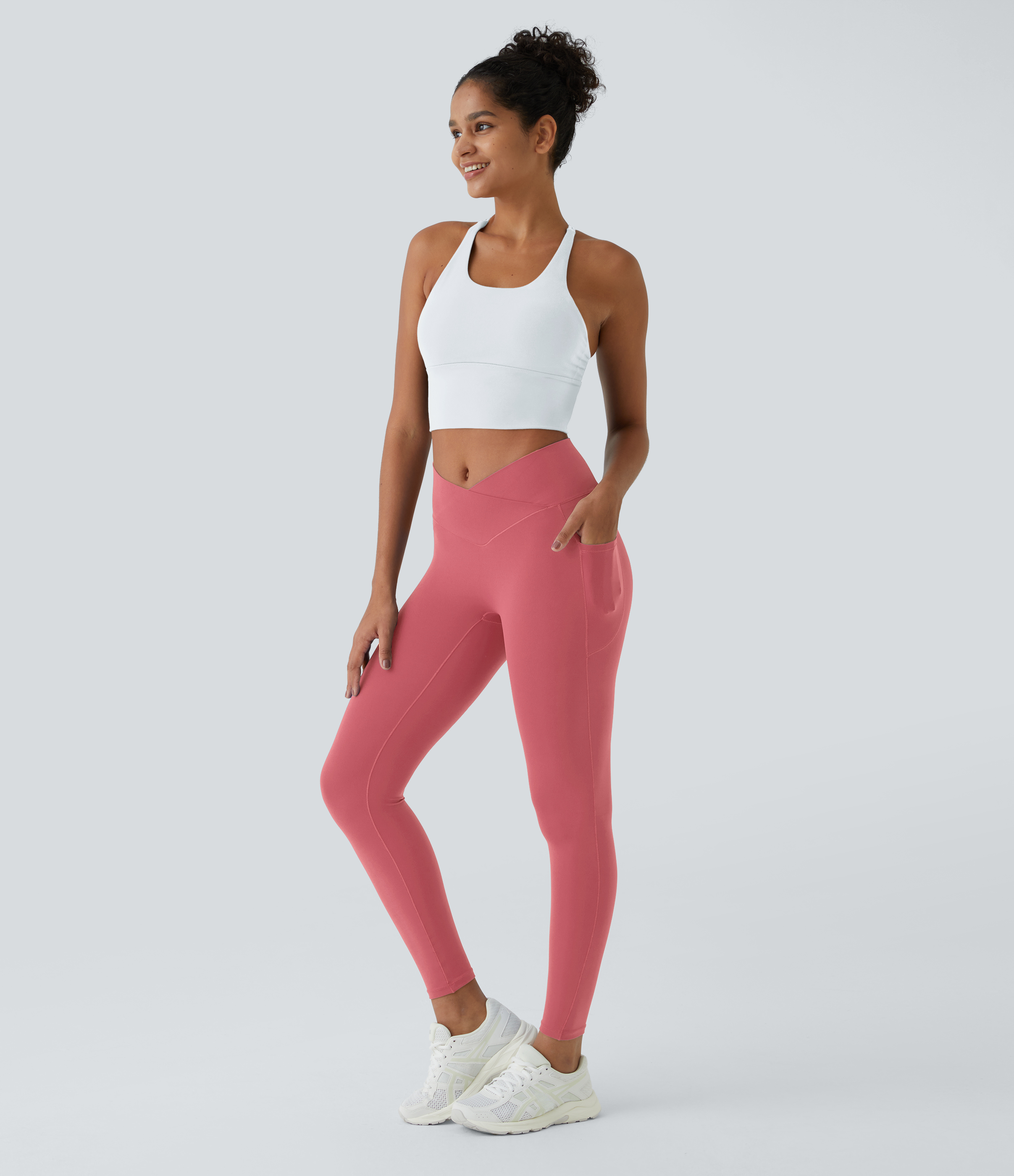 Halara Cloudfulв„ў Fabric Crossover Pocket Plain Leggings  - Begonia Rouge - S(7/8) gym leggings leggings with pockets leggings with butt lift 
