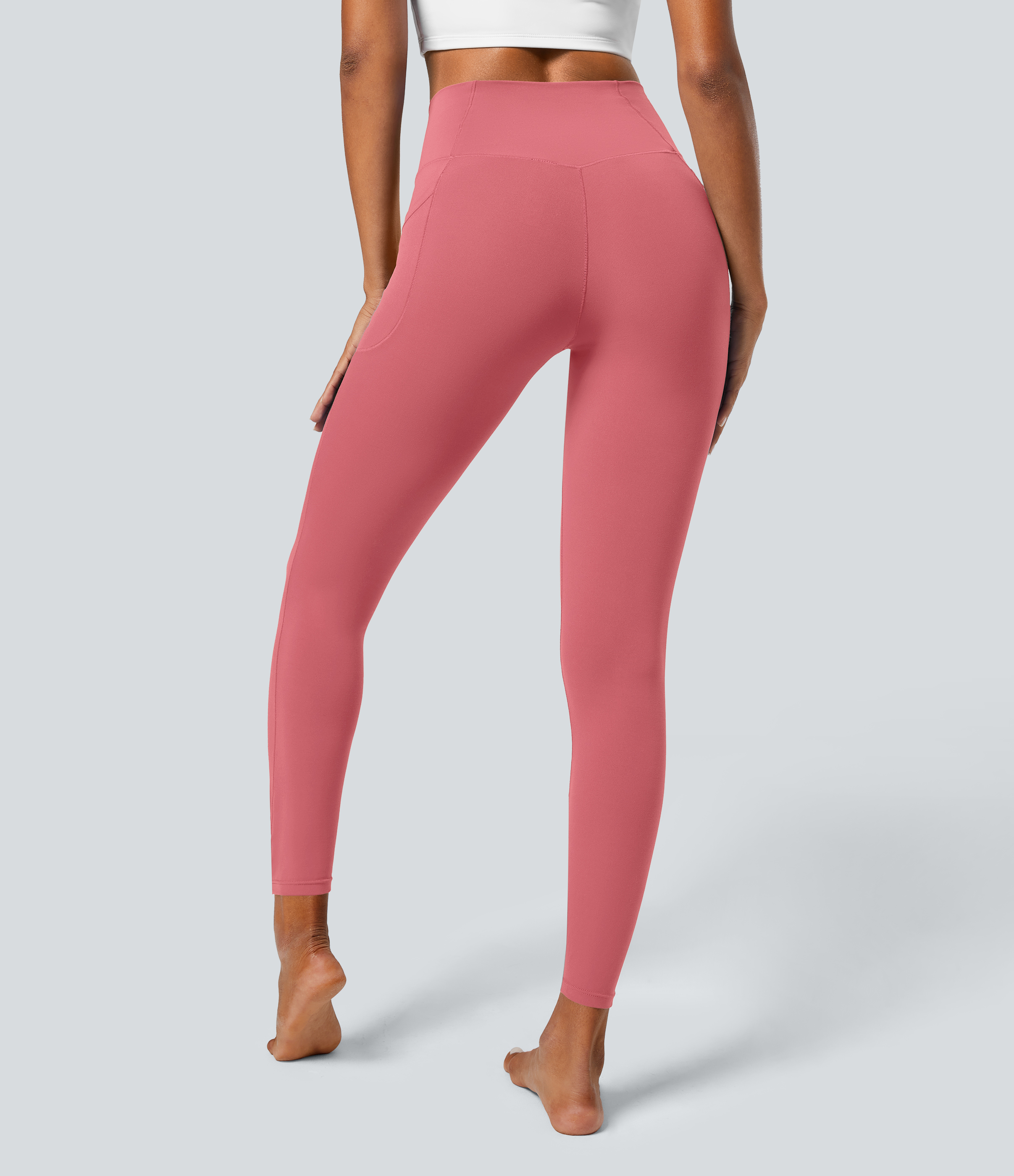 Halara Cloudfulв„ў Fabric Crossover Pocket Plain Leggings  - Begonia Rouge - S(7/8) gym leggings leggings with pockets leggings with butt lift 