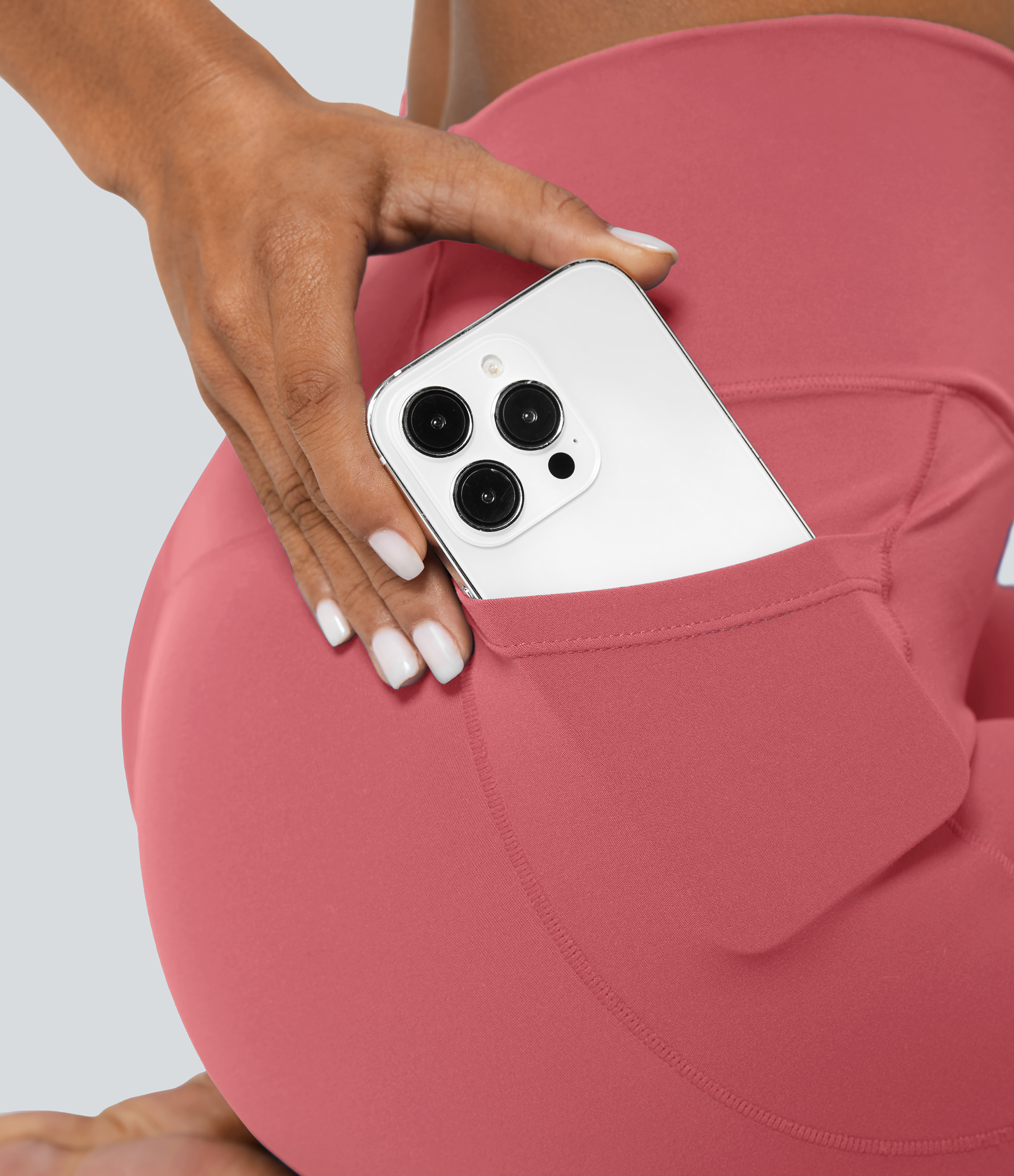 Halara Cloudfulв„ў Fabric Crossover Pocket Plain Leggings  - Begonia Rouge - S(7/8) gym leggings leggings with pockets leggings with butt lift 