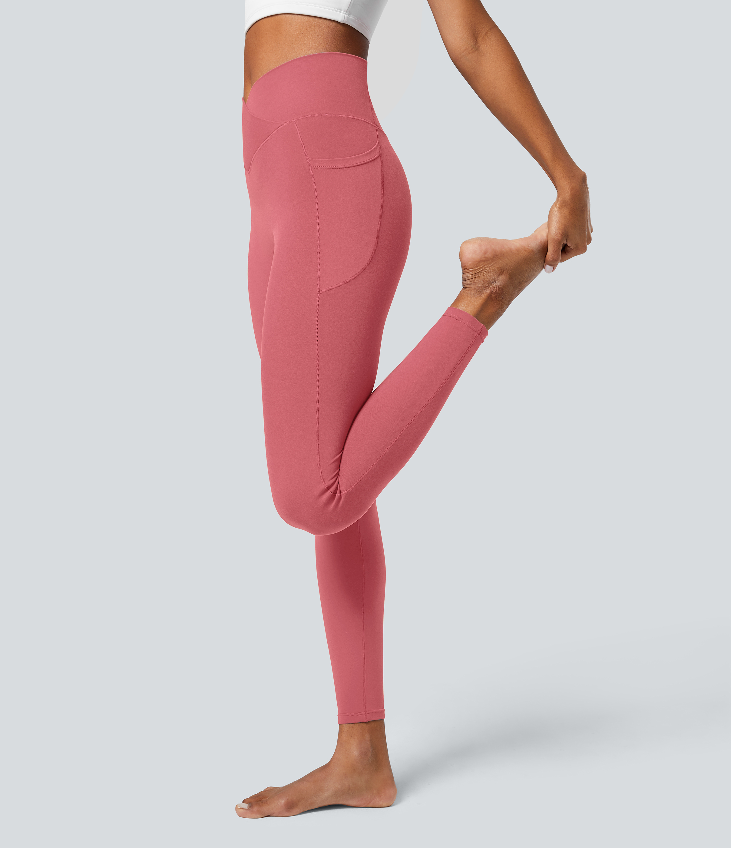 Halara Cloudfulв„ў Fabric Crossover Pocket Plain Leggings  - Begonia Rouge - S(7/8) gym leggings leggings with pockets leggings with butt lift 