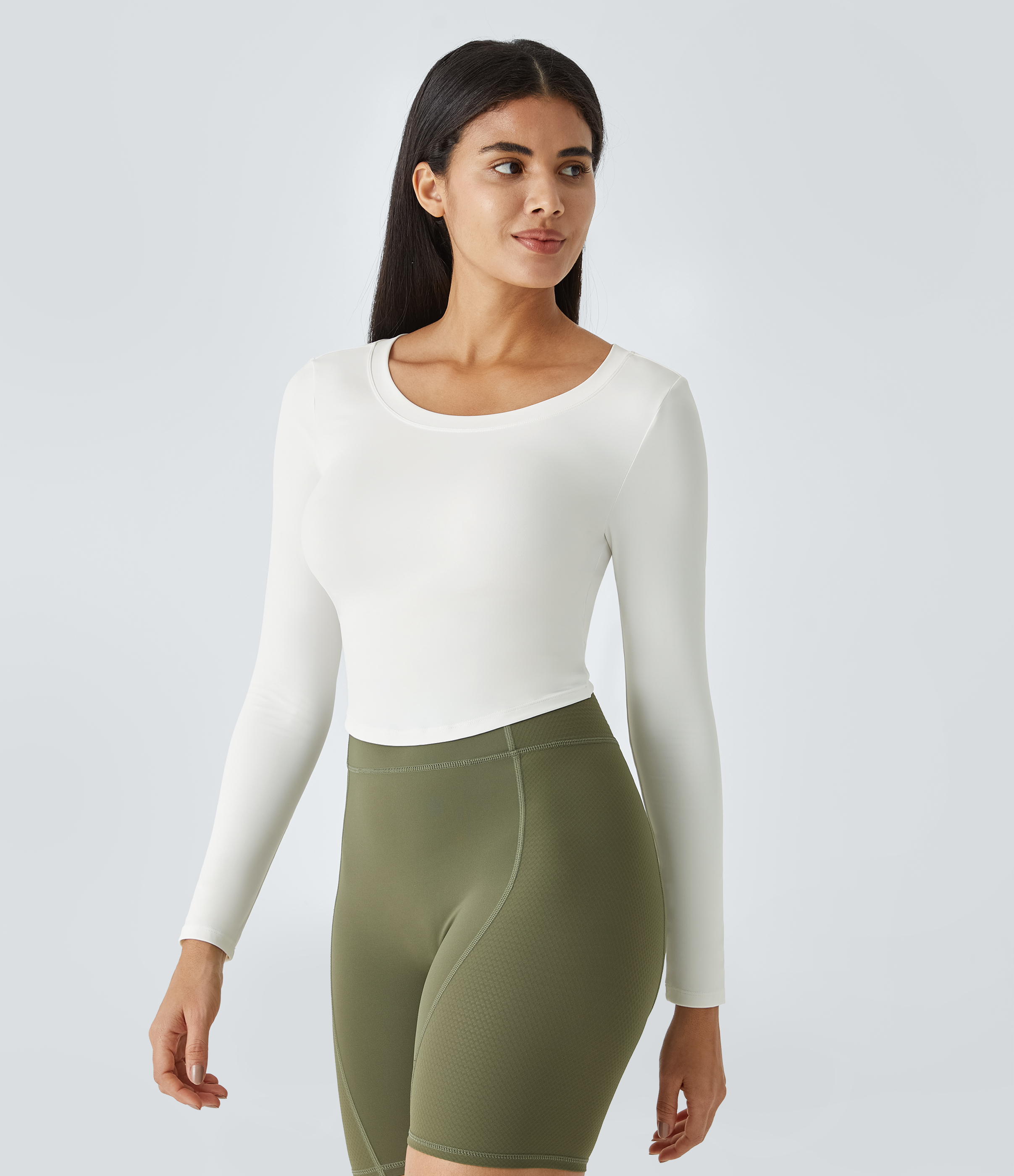 Halara Long Sleeve Backless Cut Out Tie Back Cropped Barre Ballet Dance Sports Top  - White - XL 