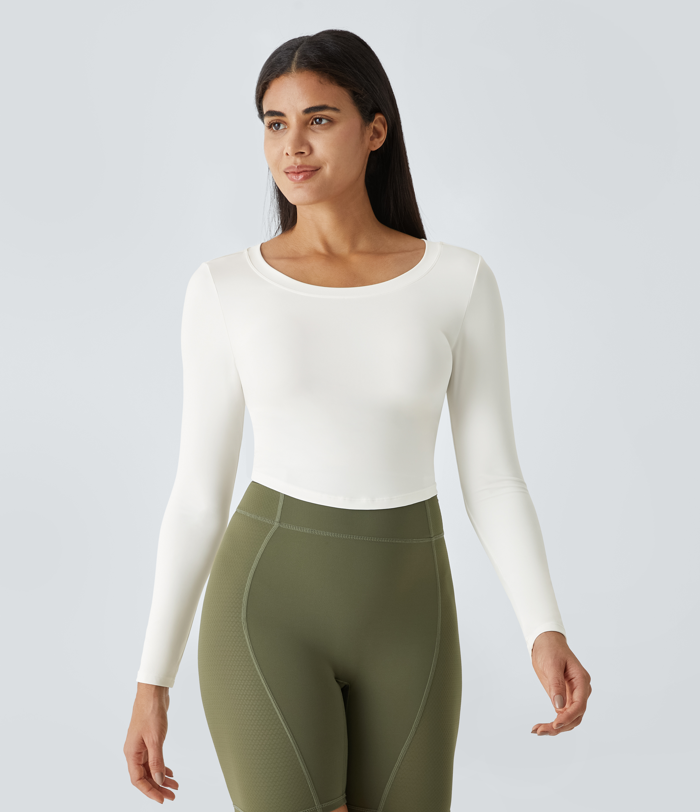 Halara Long Sleeve Backless Cut Out Tie Back Cropped Barre Ballet Dance Sports Top  - White - XL 