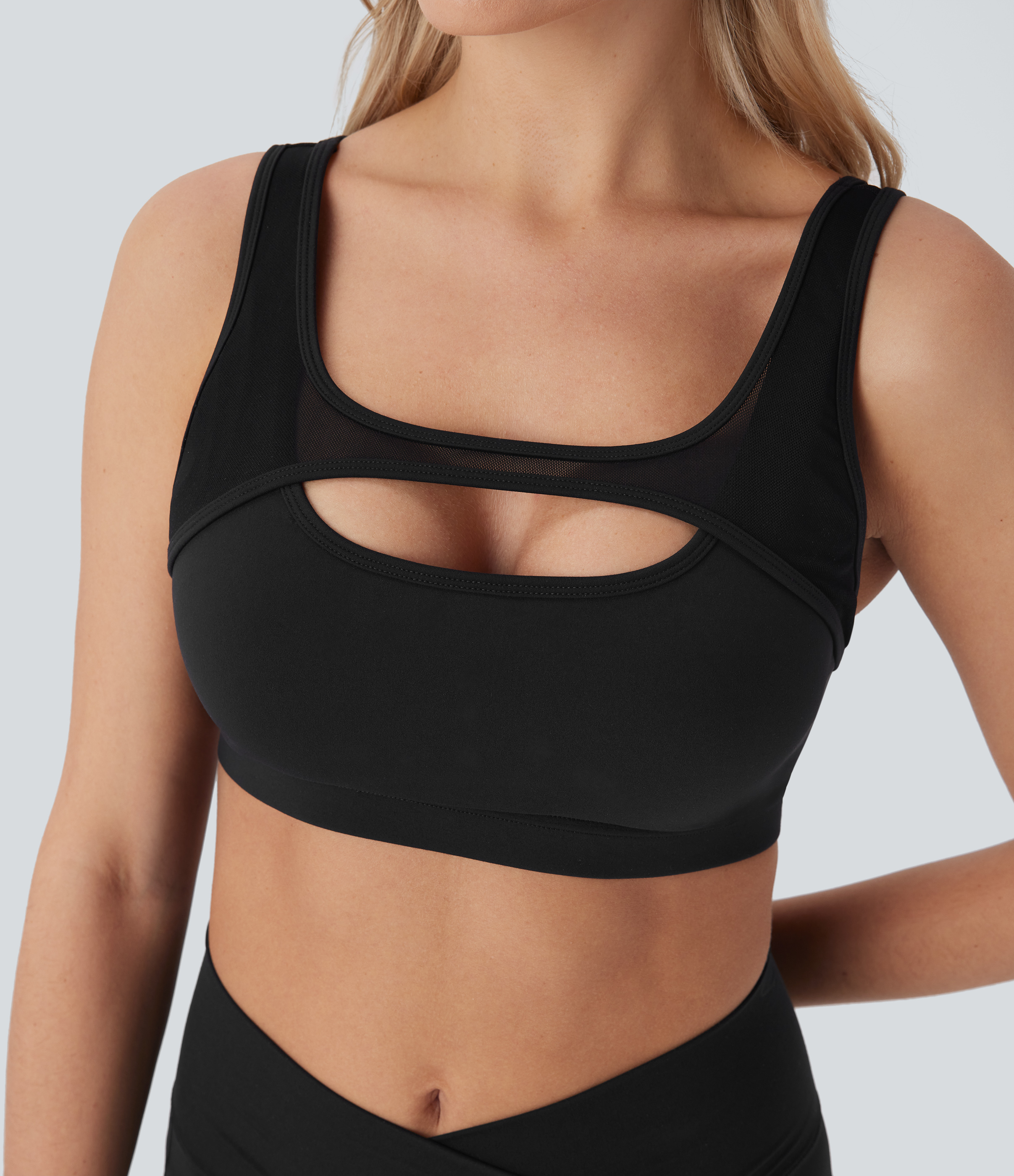 Halara Softlyzeroв„ў Plush Low Support Backless Crisscross Contrast Mesh Yoga Sports Bra  - Black - XS push up bra strapless bra backless bra 