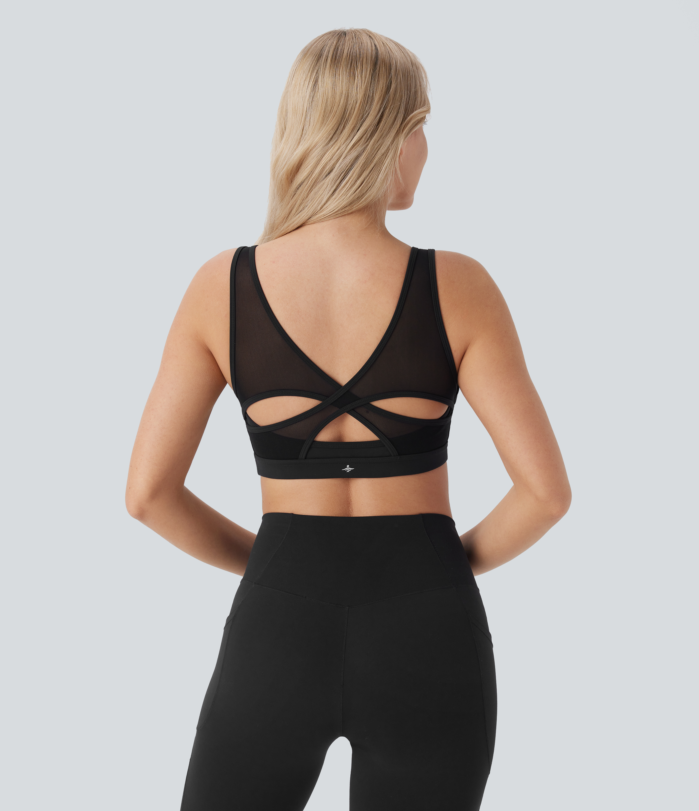 Halara Softlyzeroв„ў Plush Low Support Backless Crisscross Contrast Mesh Yoga Sports Bra  - Black - XS push up bra strapless bra backless bra 