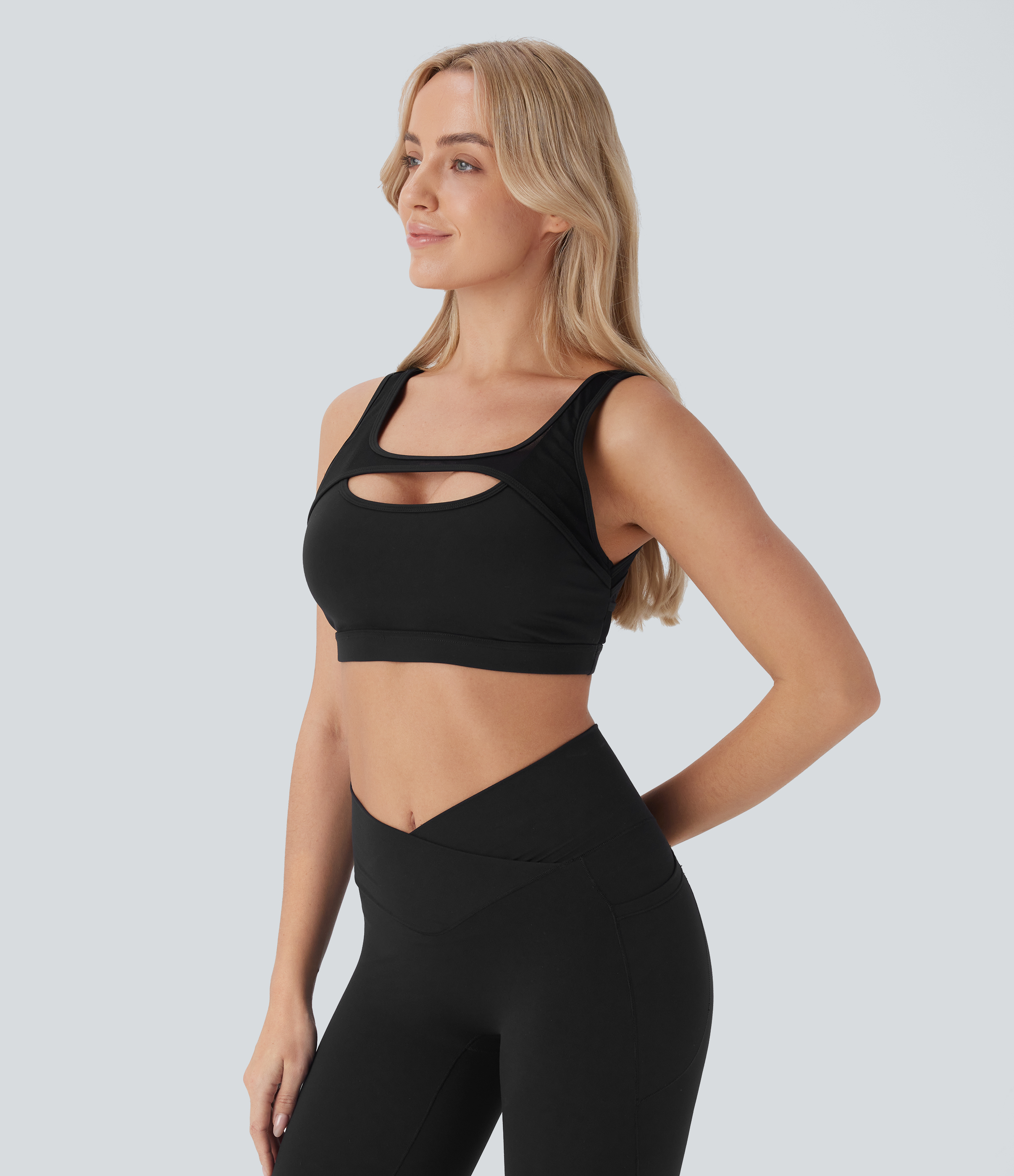 Halara Softlyzeroв„ў Plush Low Support Backless Crisscross Contrast Mesh Yoga Sports Bra  - Black - XS push up bra strapless bra backless bra 