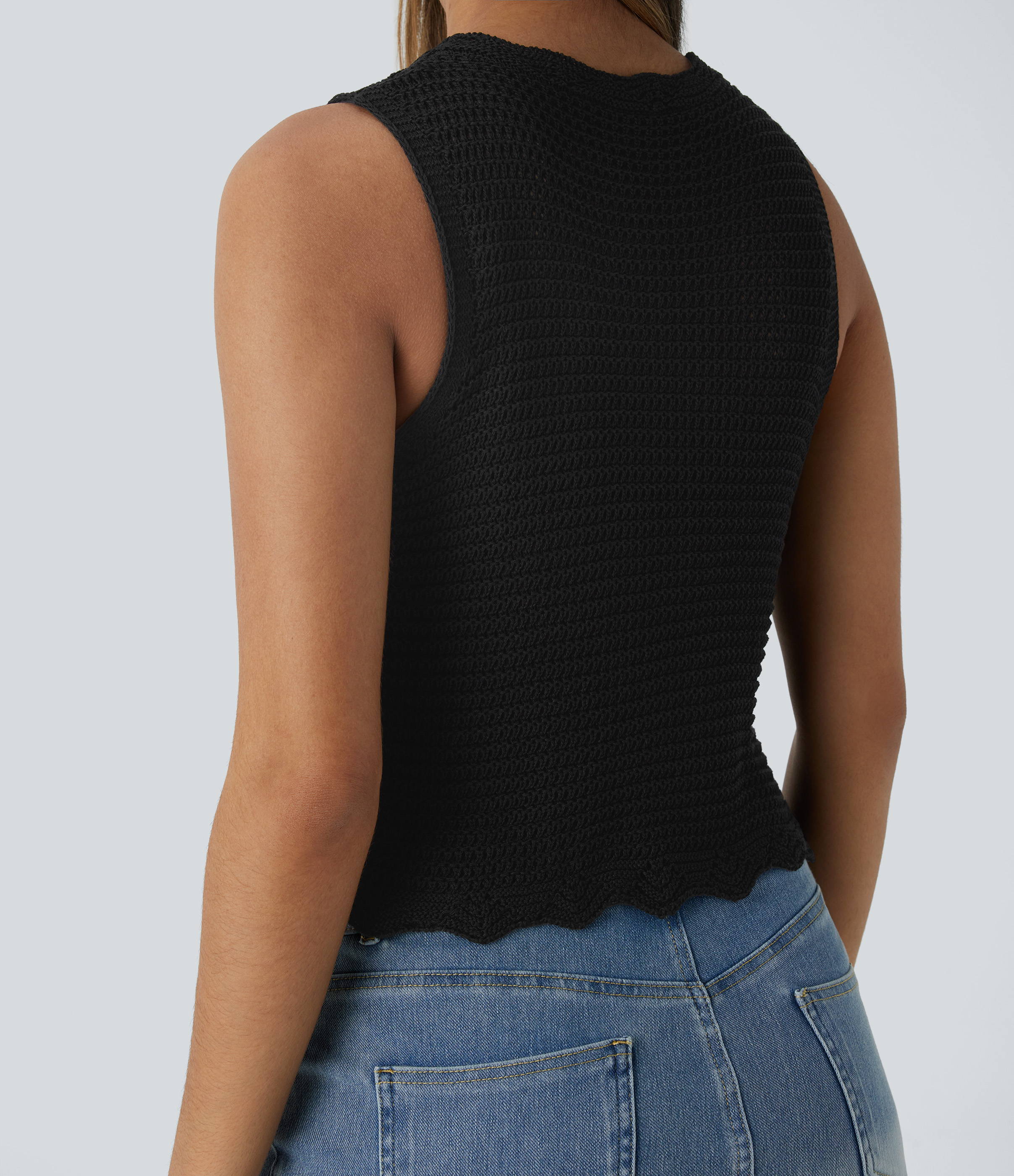 Halara V Neck Button Front Cut Out Resort Sweater Vest  - Black - S 