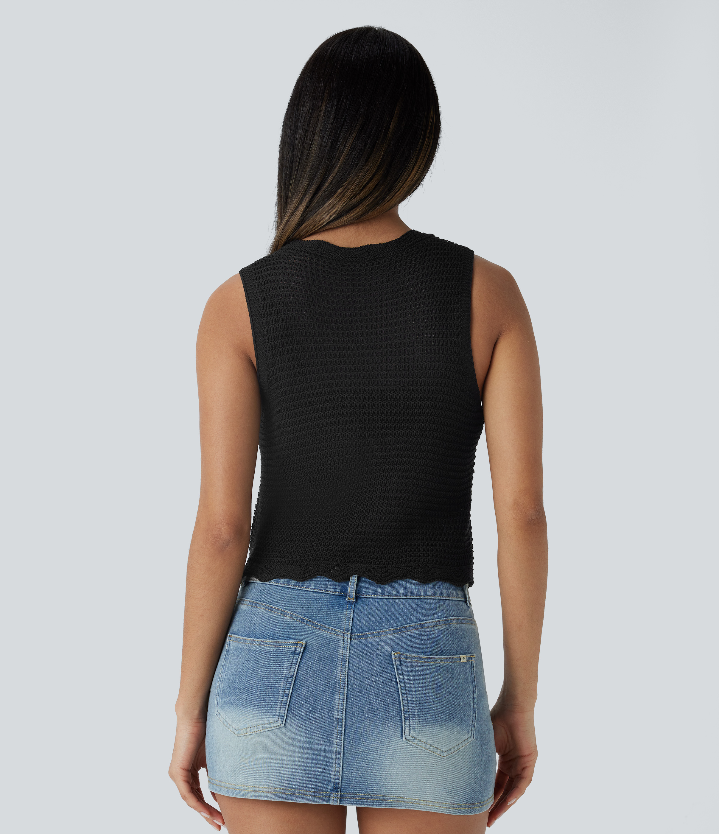 Halara V Neck Button Front Cut Out Resort Sweater Vest  - Black - S 