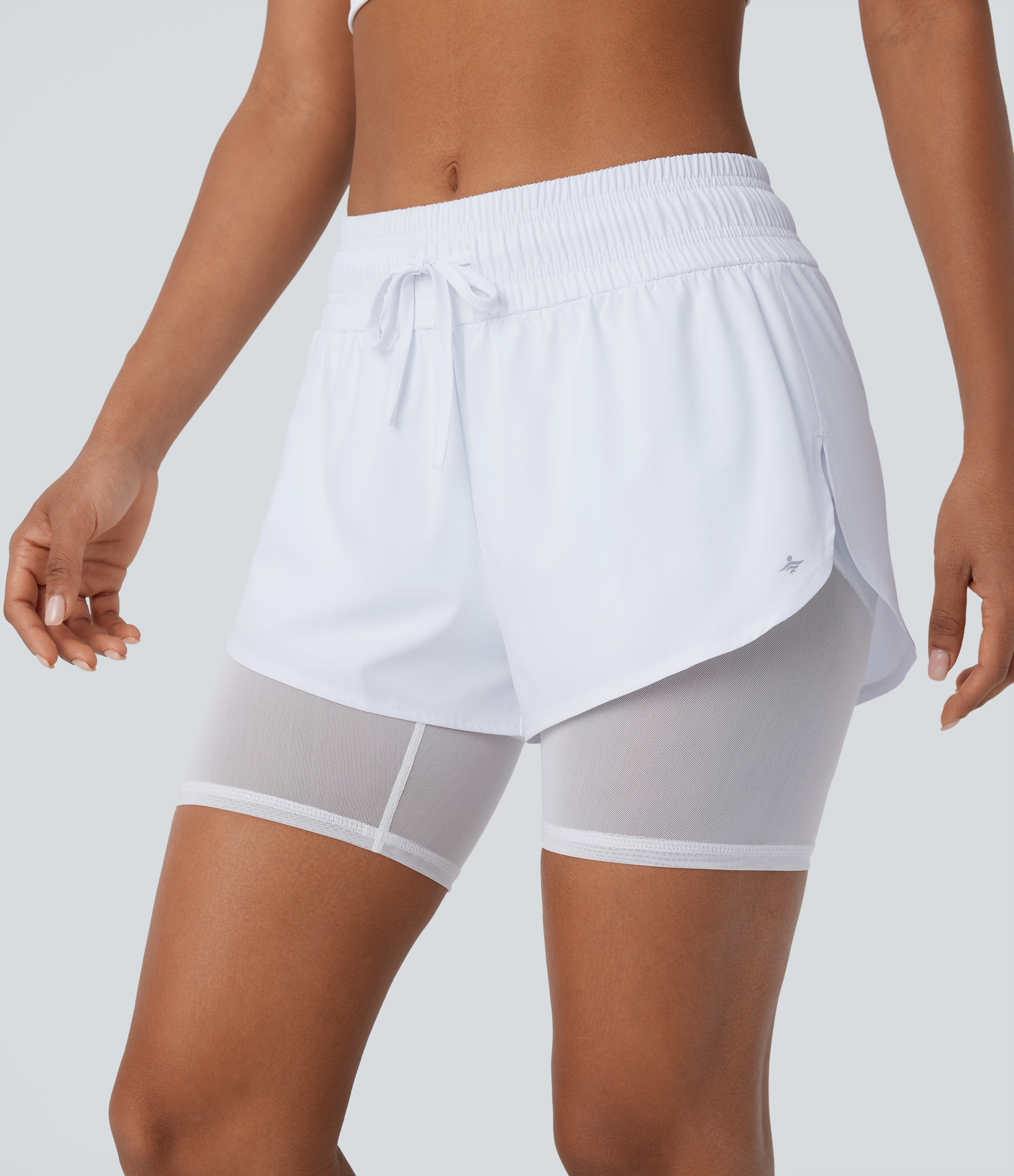 Halara Breezefulв„ў Mid Rise Drawstring Contrast Mesh Split 2-in-1 Side Pocket Quick Dry Running Shorts Gym Short - White - M booty shorts 