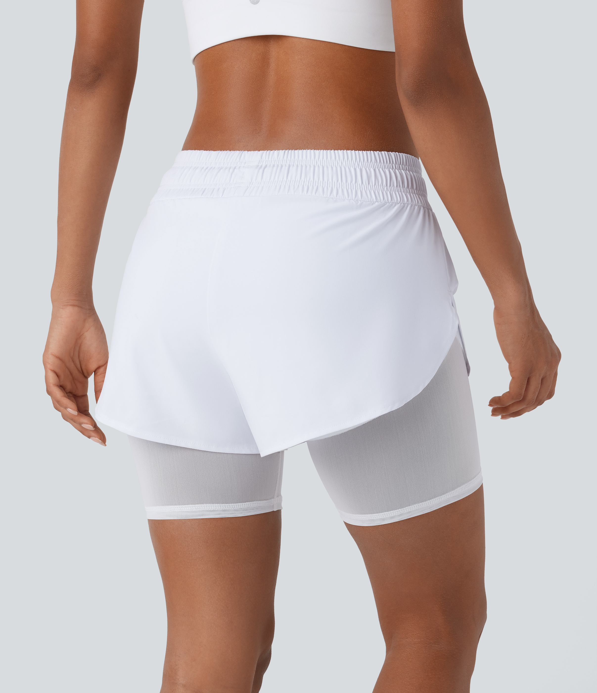 Halara Breezefulв„ў Mid Rise Drawstring Contrast Mesh Split 2-in-1 Side Pocket Quick Dry Running Shorts Gym Short - White - M booty shorts 