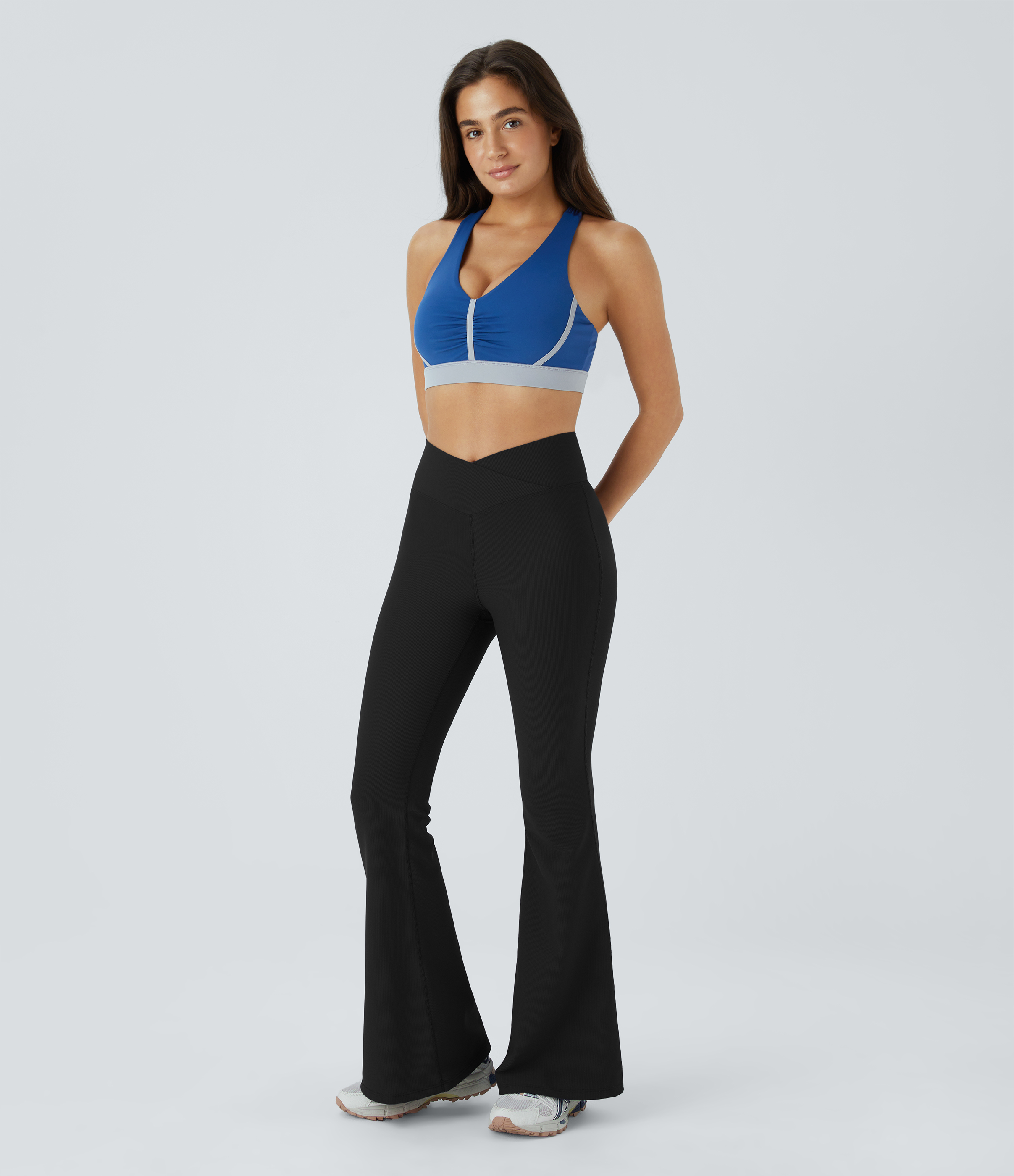 Halara Patitoffв„ў Flow Pet Hair Resistant Crossover High Waisted Back Pocket Super Flare Leggings  - Black - XS(petite) gym leggings 