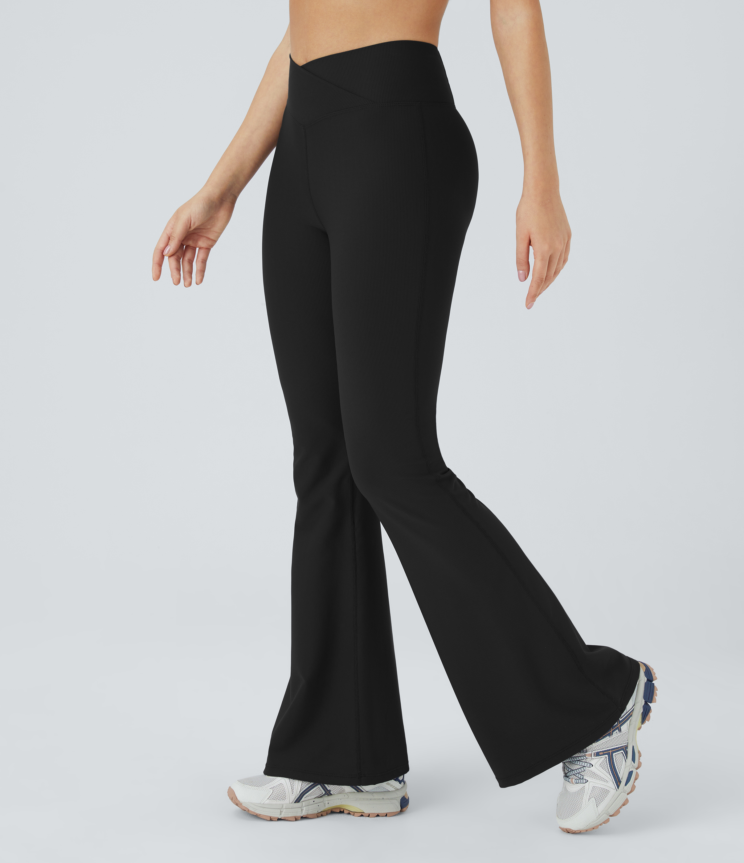 Halara Patitoffв„ў Flow Pet Hair Resistant Crossover High Waisted Back Pocket Super Flare Leggings  - Black - XS(petite) gym leggings 