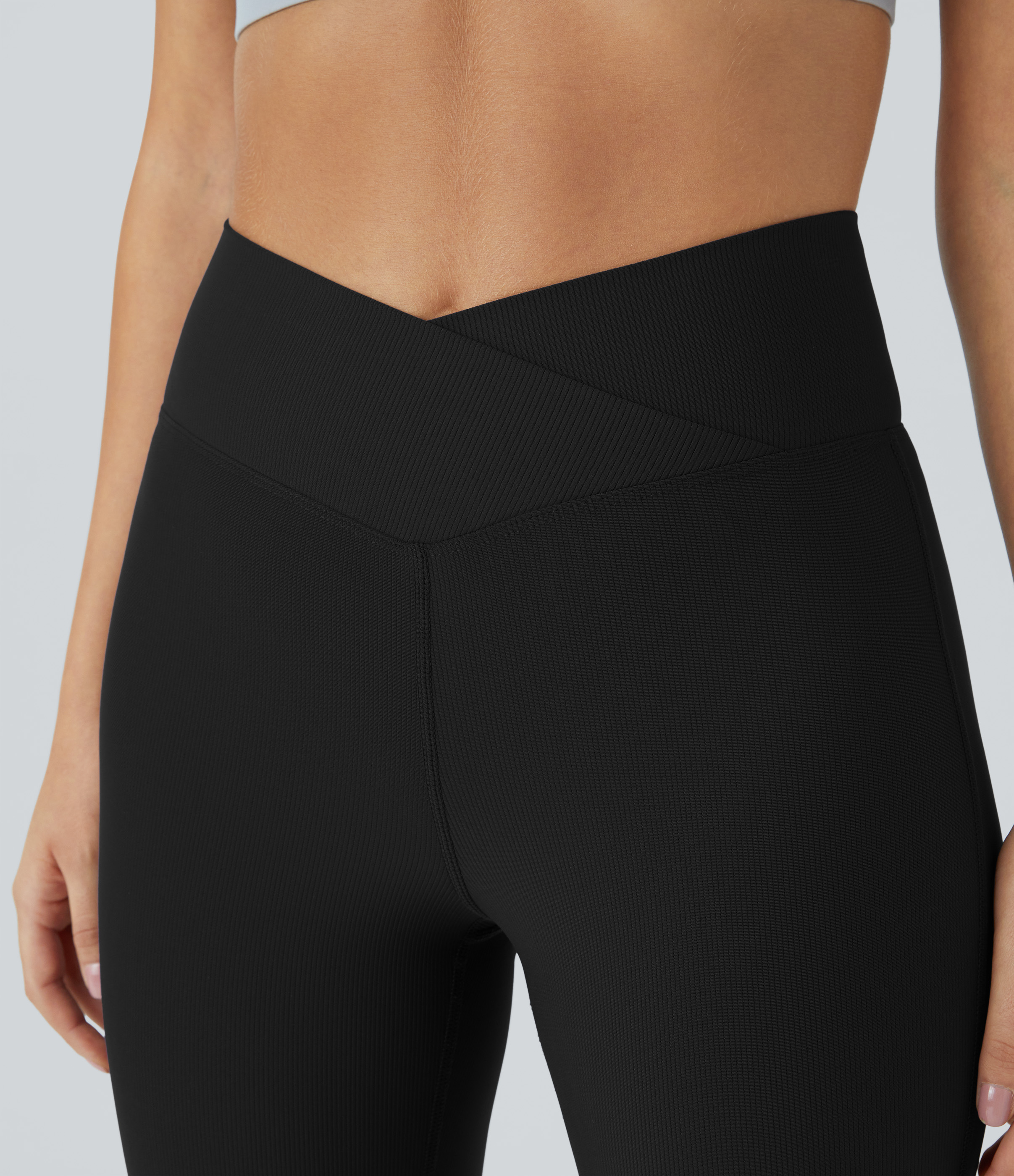 Halara Patitoffв„ў Flow Pet Hair Resistant Crossover High Waisted Back Pocket Super Flare Leggings  - Black - XS(petite) gym leggings 