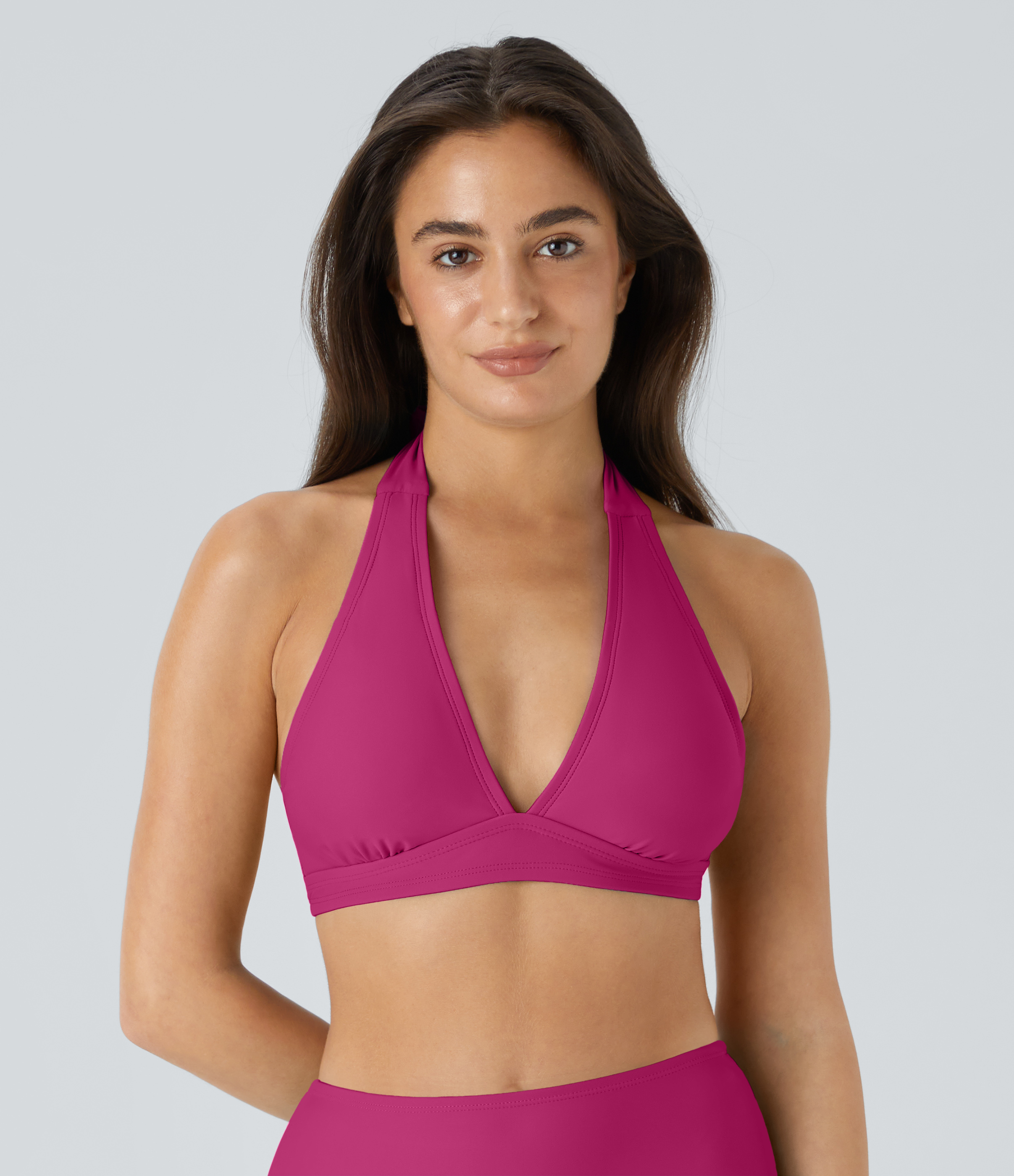 Halara Adjustable Halter Backless Bikini Top Swimsuit  - Sakura Red - L 
