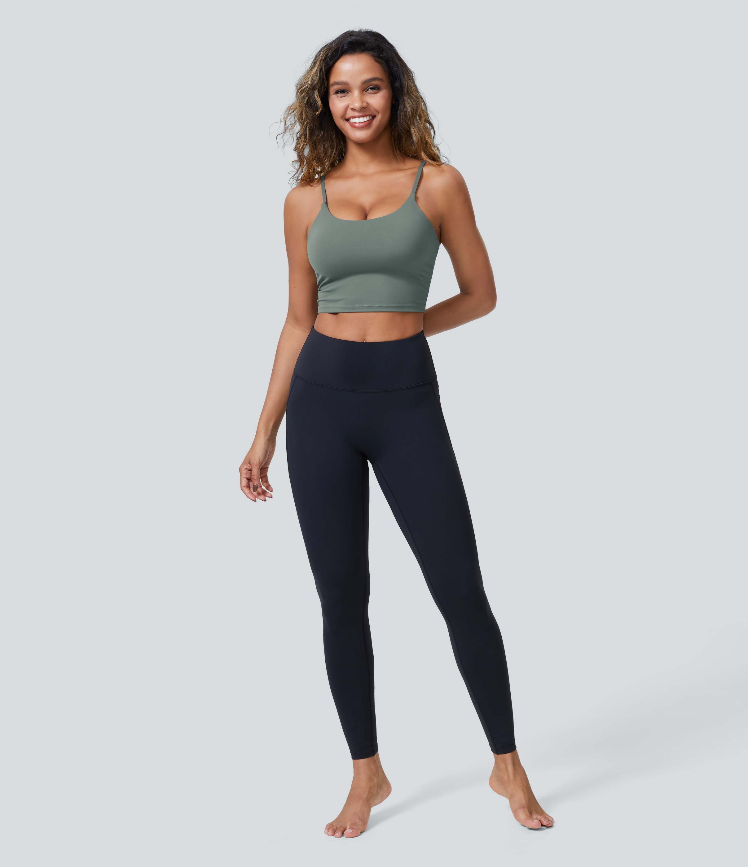 Halara PatitoffВ® 2.0 Pet Hair Resistant Padded Cropped Yoga Cami Tank Top - Washington Gray Green - M golf tops halter top tunic tops 