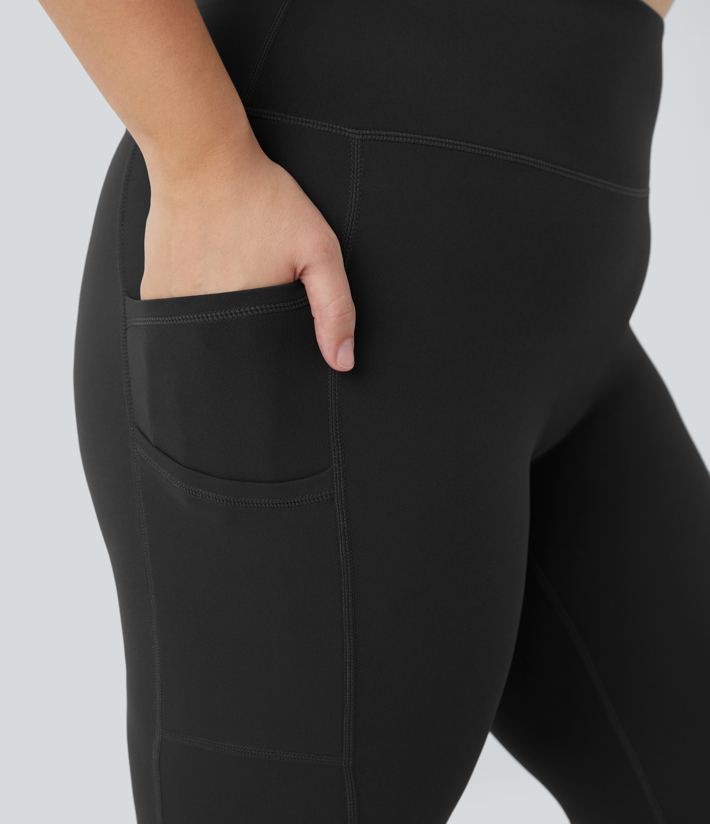 Halara Cloudfulв„ў Fabric High Waisted Double Pockets Plus Size Plain Yoga 7/8 Leggings  - Black - 1X 