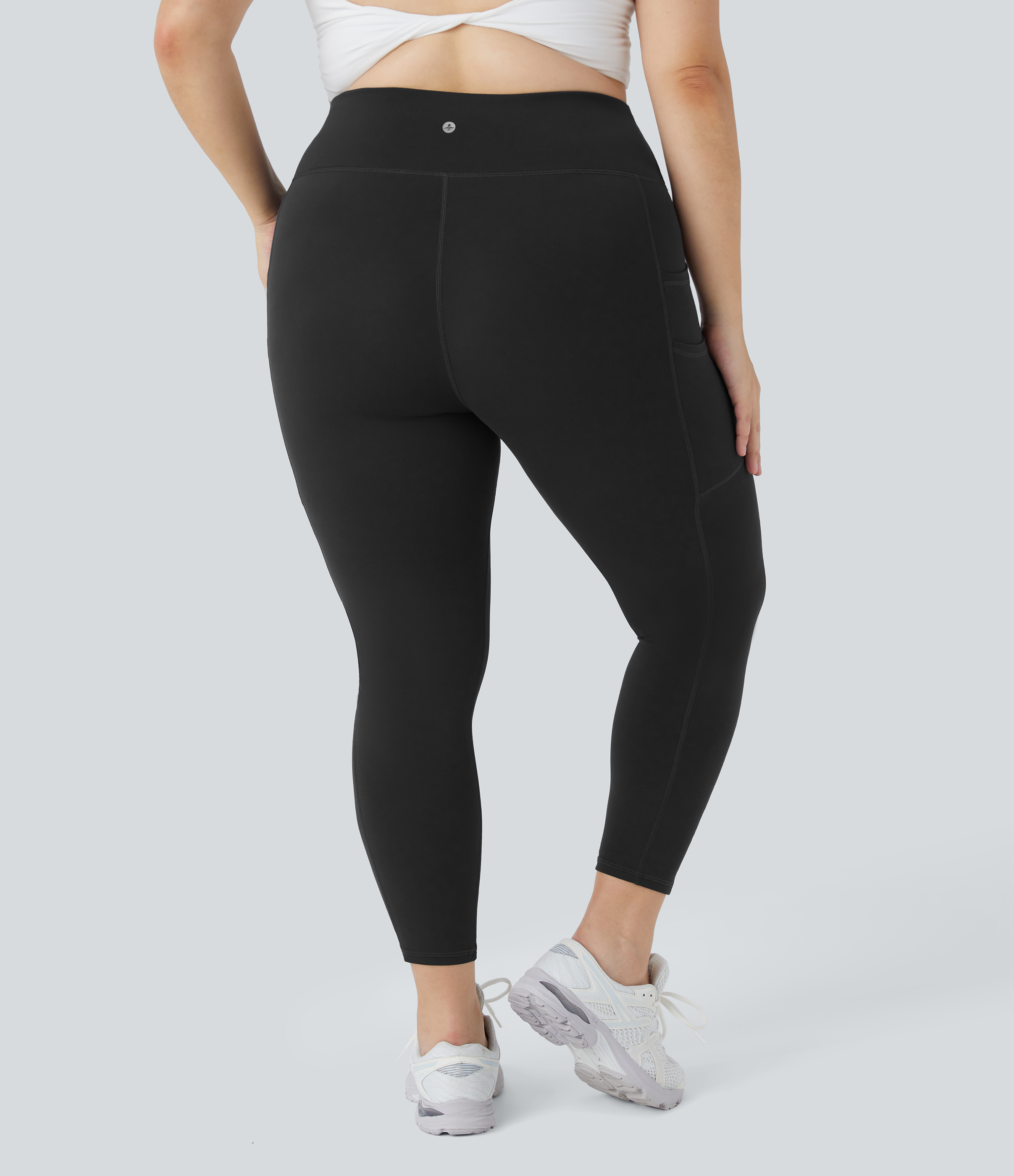 Halara Cloudfulв„ў Fabric High Waisted Double Pockets Plus Size Plain Yoga 7/8 Leggings  - Black - 1X 