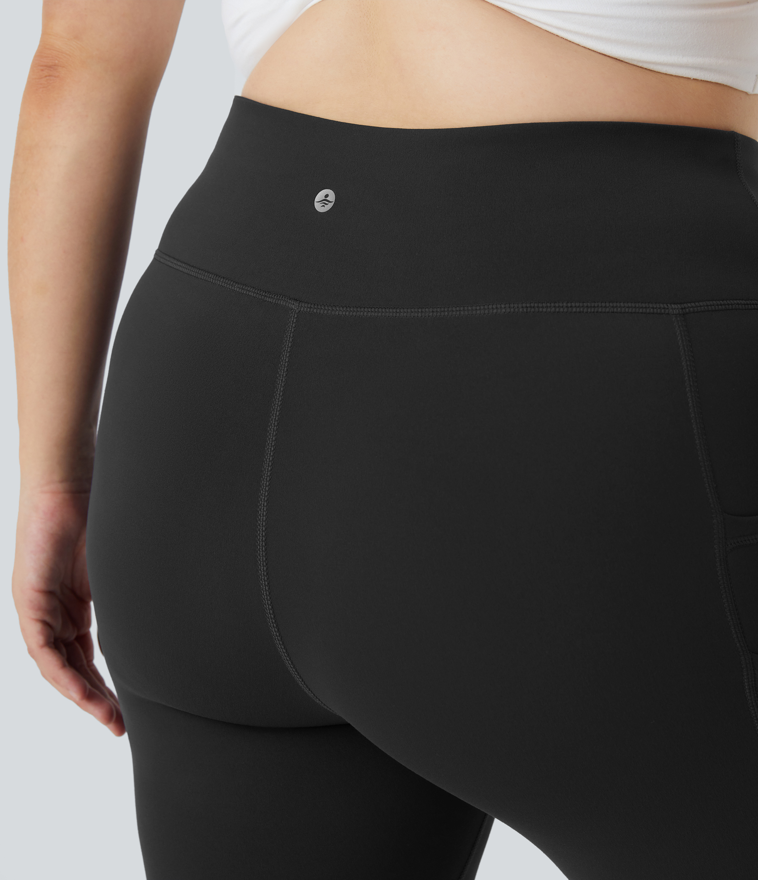 Halara Cloudfulв„ў Fabric High Waisted Double Pockets Plus Size Plain Yoga 7/8 Leggings  - Black - 1X 