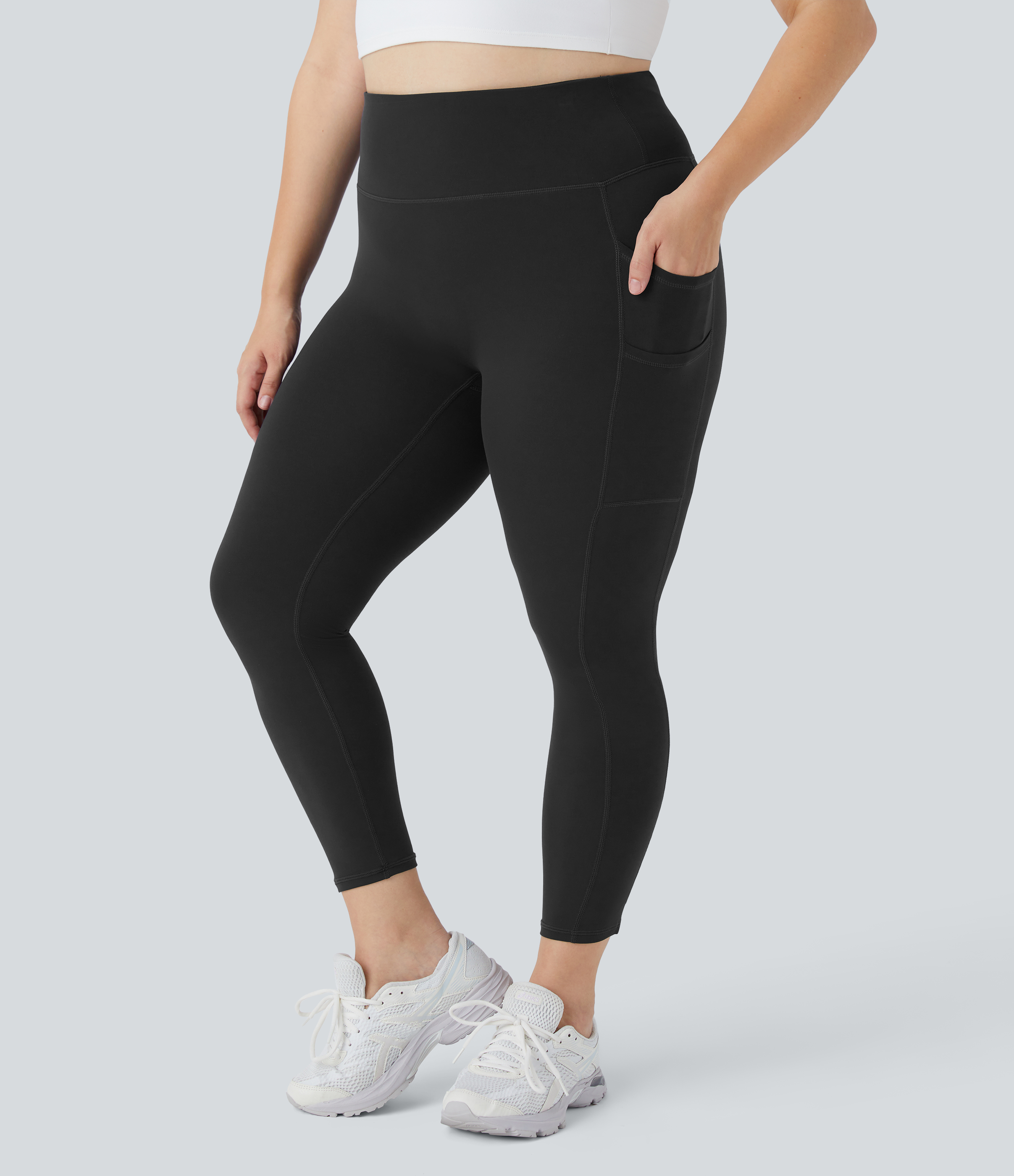 Halara Cloudfulв„ў Fabric High Waisted Double Pockets Plus Size Plain Yoga 7/8 Leggings  - Black - 1X 