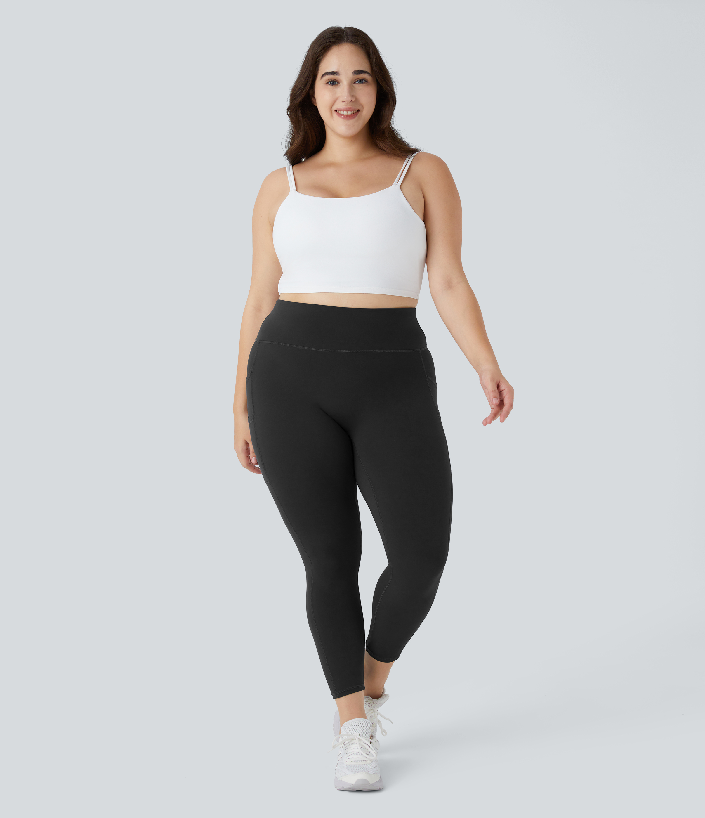 Halara Cloudfulв„ў Fabric High Waisted Double Pockets Plus Size Plain Yoga 7/8 Leggings  - Black - 1X 
