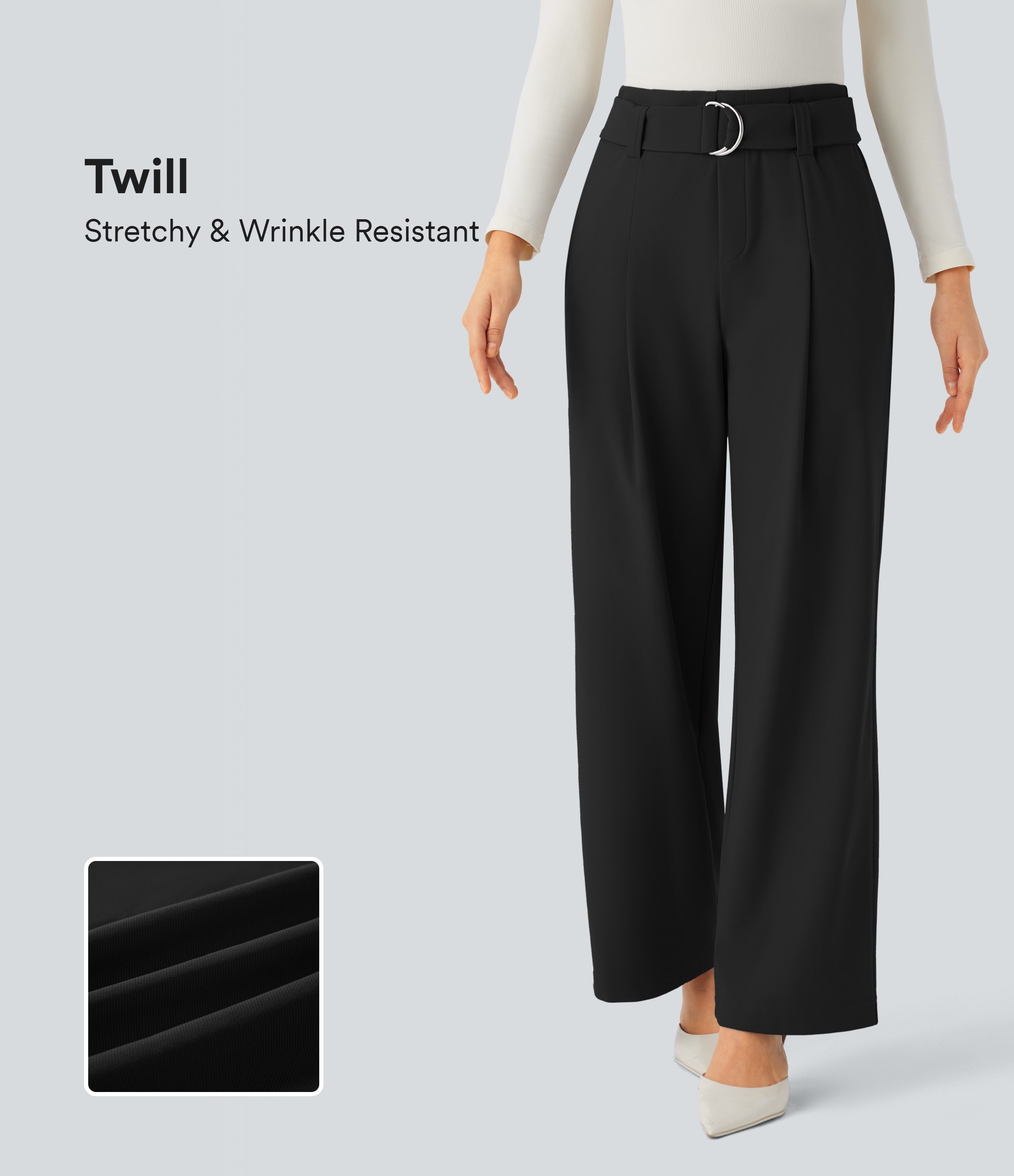 Halara Halara Flexв„ў High Waisted Belted Side Pocket Straight Leg Twill Work Pants  - Black - L(regular) sweatpants jogger pants 