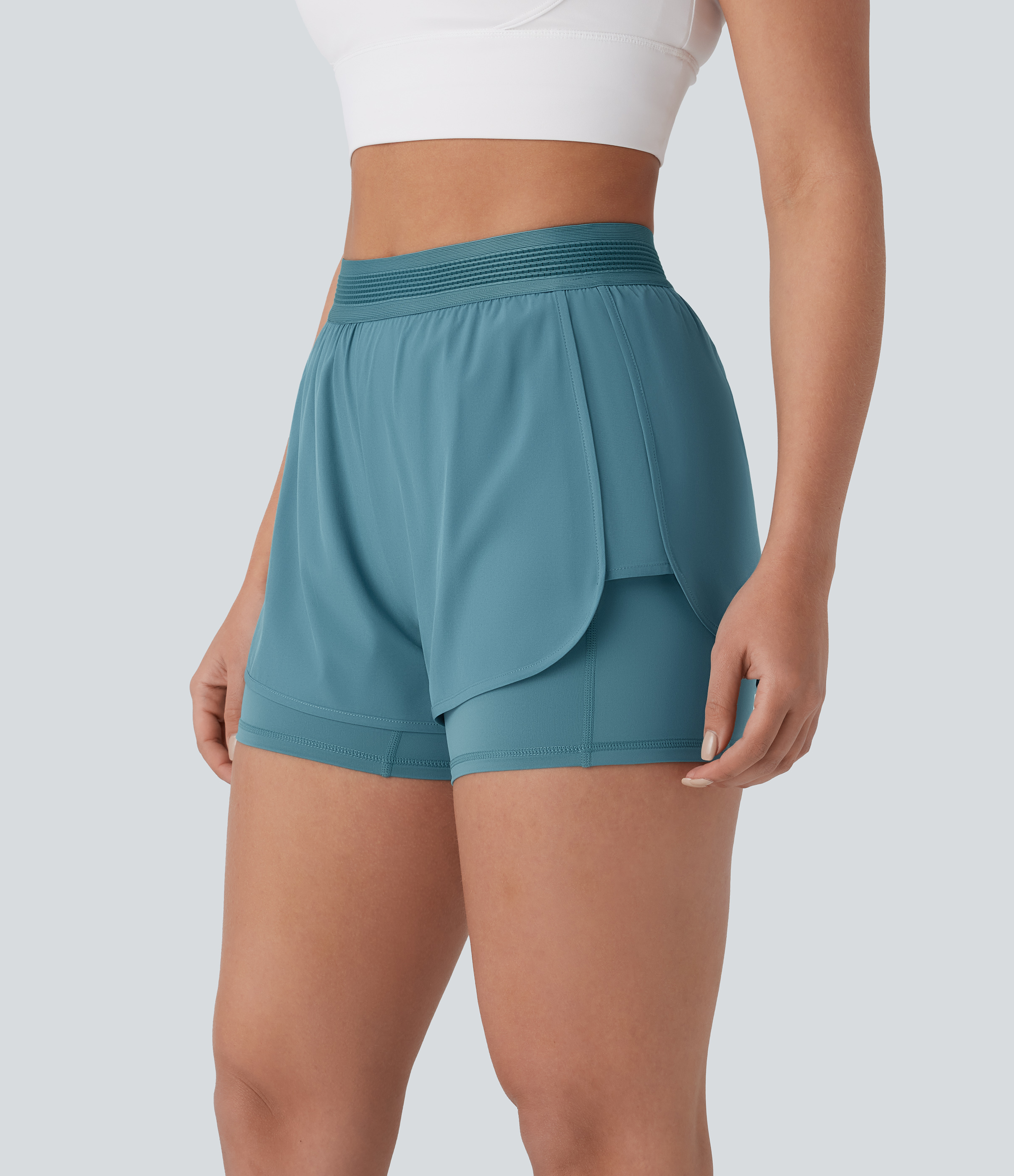 Halara Breezefulв„ў Mid Rise 2-in-1 Side Pockets Quick Dry Running Shorts Gym Short - Mineral Blue - S booty shorts compression shorts 