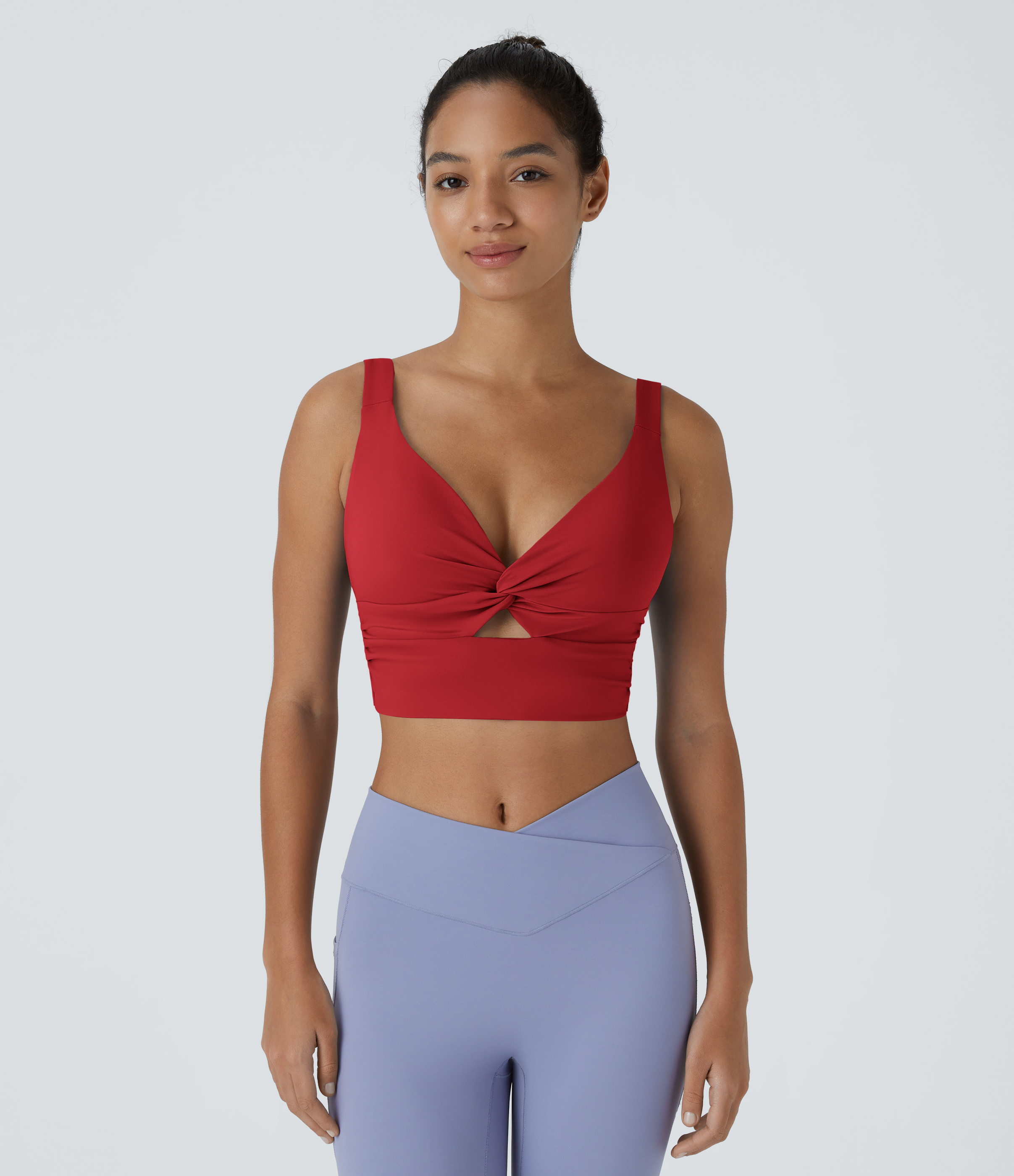Halara Softlyzeroв„ў Airy Low Support Twisted Cut Out Backless Cool Touch Barre Ballet Dance Sports Bra-UPF50+  - Mars Red - L push up bra 
