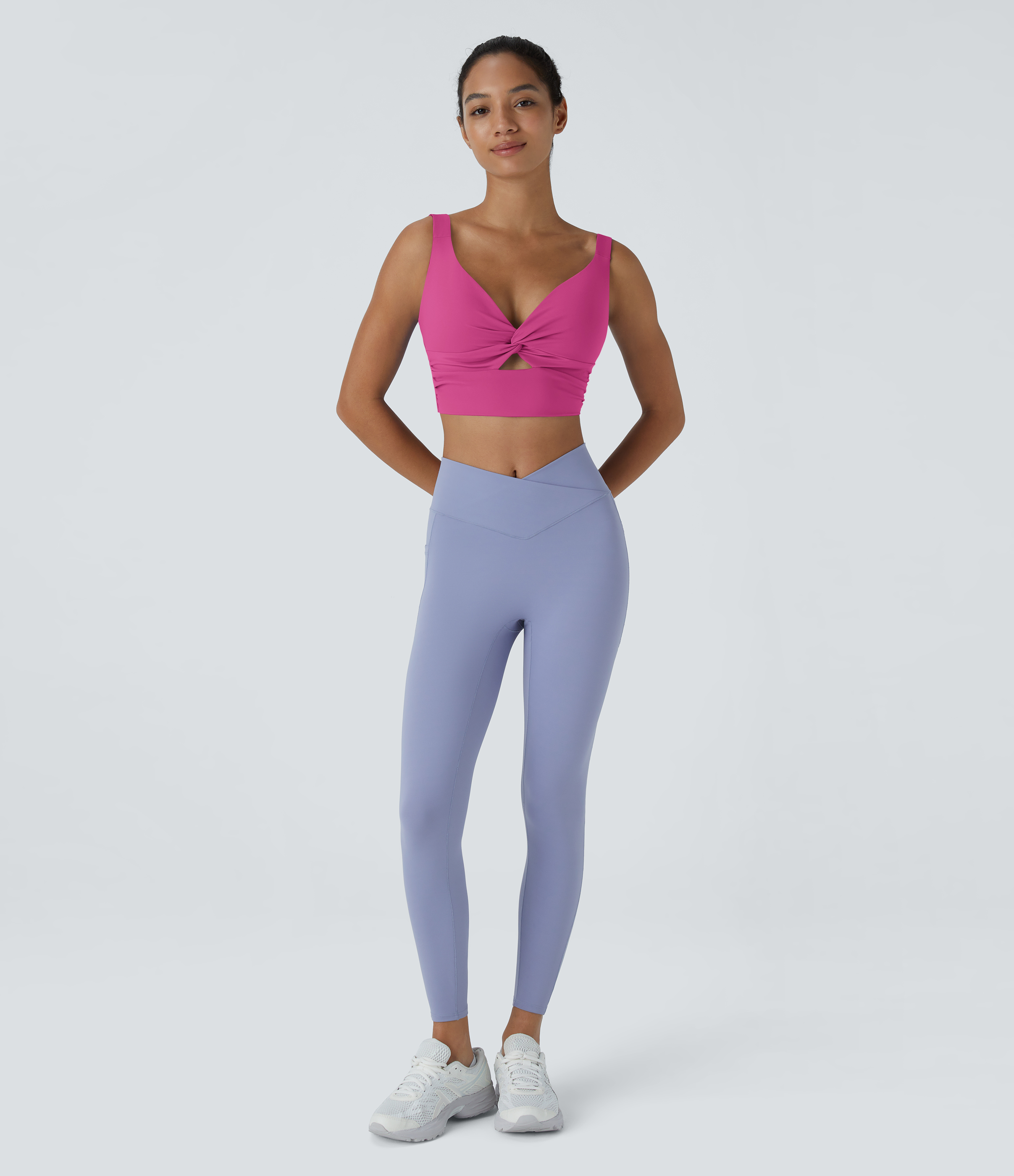 Halara Softlyzeroв„ў Airy Low Support Twisted Cut Out Backless Cool Touch Barre Ballet Dance Sports Bra-UPF50+  - Fuchsia Fedora - S 