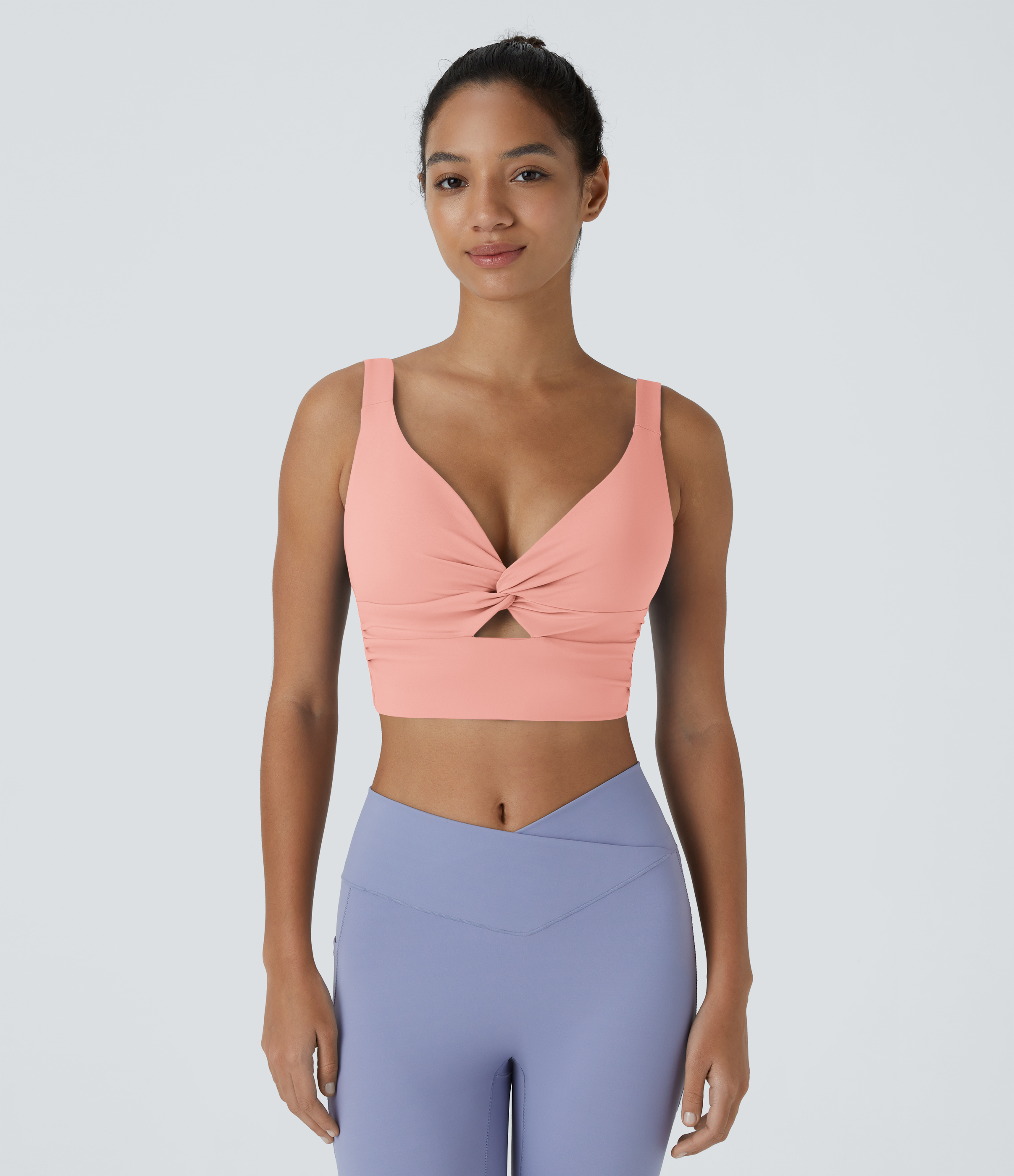 Halara Cloudfulв„ў Air Fabric Low Support Twisted Cut Out Backless Cool Touch Barre Ballet Dance Sports Bra  - Peach Melba - XL push up bra 