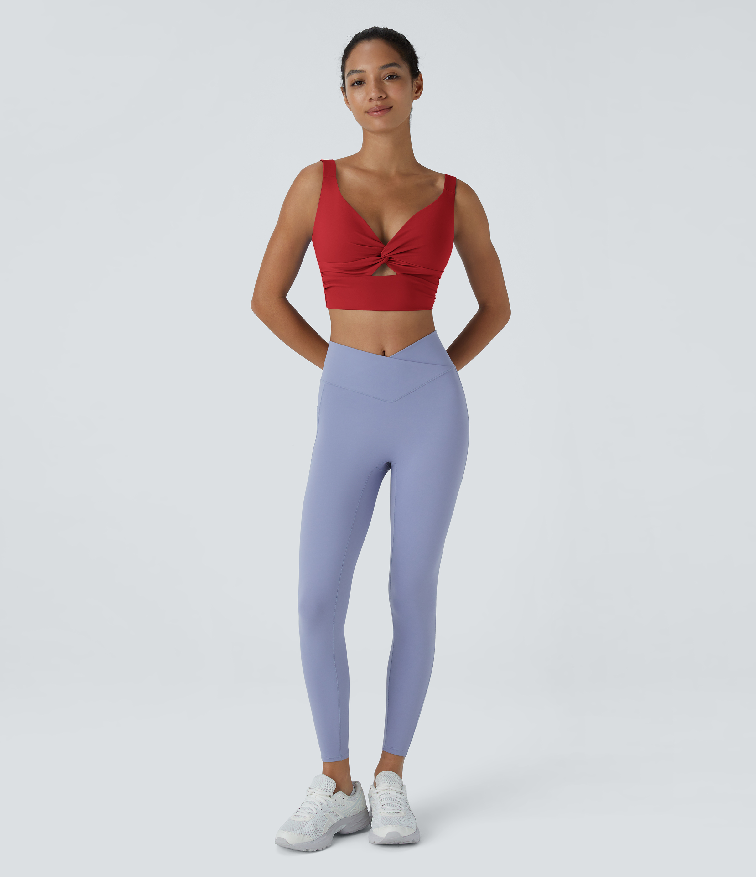 Halara Softlyzeroв„ў Airy Low Support Twisted Cut Out Backless Cool Touch Barre Ballet Dance Sports Bra-UPF50+  - Mars Red - L push up bra 