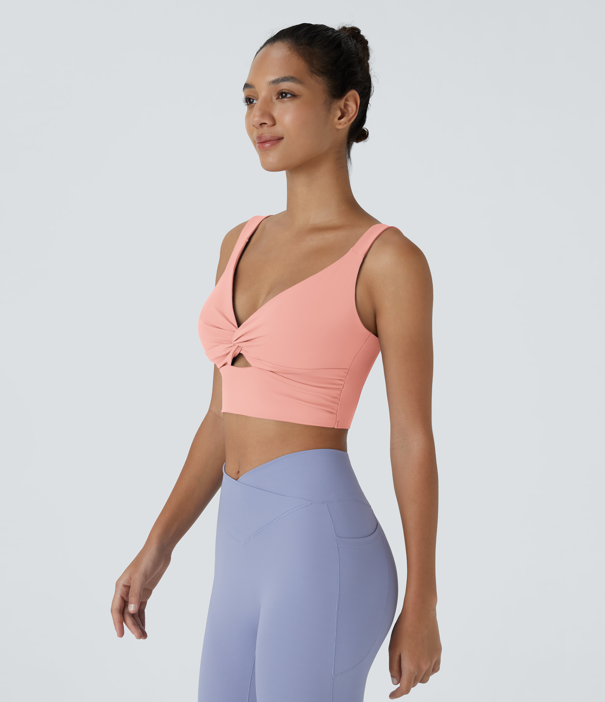 Halara Cloudfulв„ў Air Fabric Low Support Twisted Cut Out Backless Cool Touch Barre Ballet Dance Sports Bra  - Peach Melba - XL push up bra 
