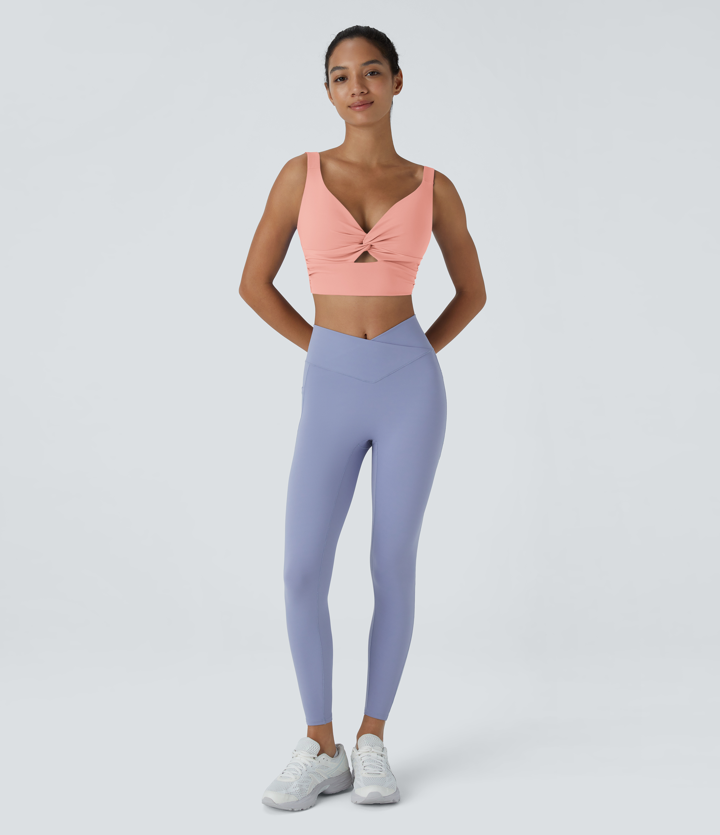 Halara Cloudfulв„ў Air Fabric Low Support Twisted Cut Out Backless Cool Touch Barre Ballet Dance Sports Bra  - Peach Melba - XL push up bra 