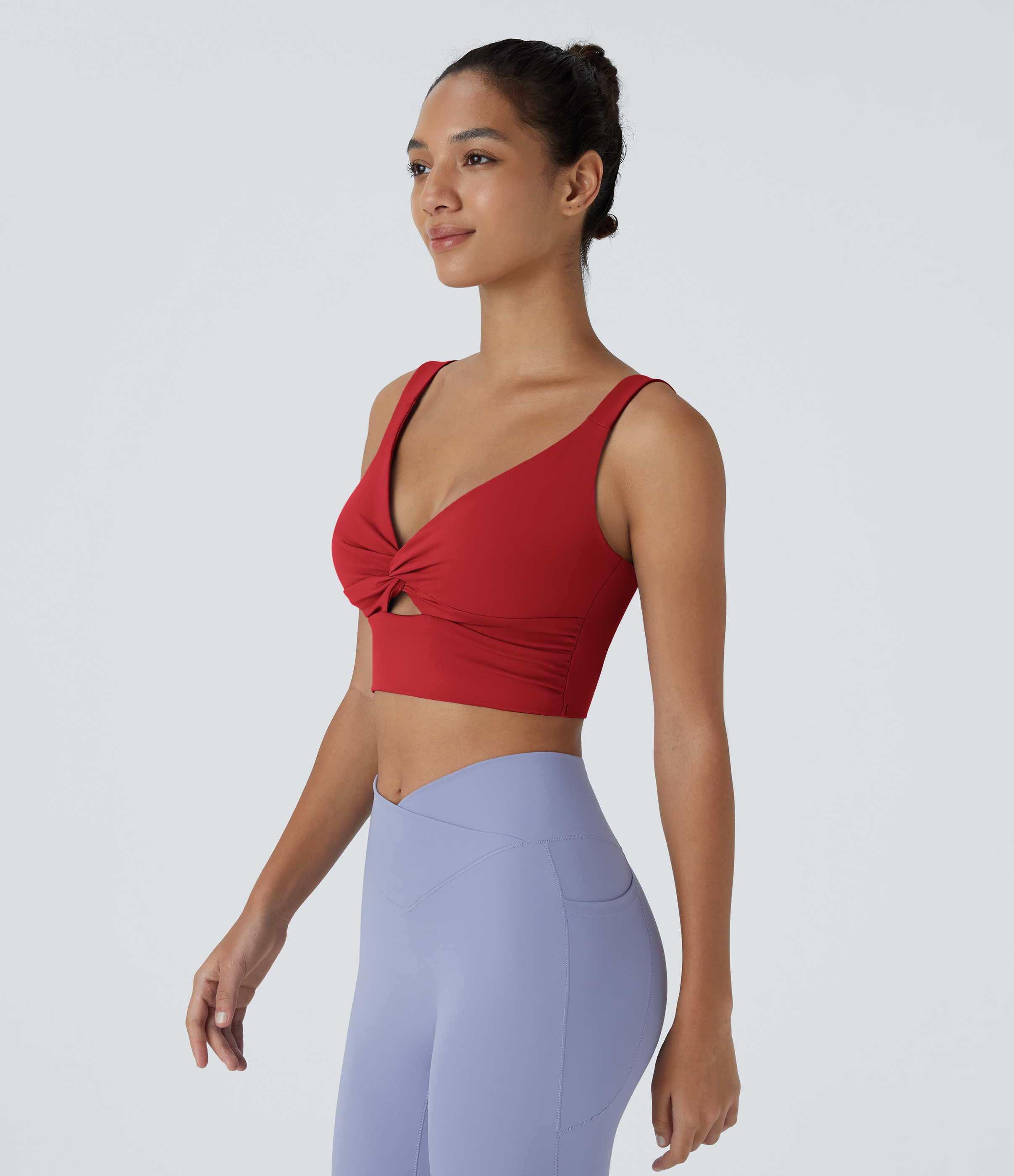Halara Softlyzeroв„ў Airy Low Support Twisted Cut Out Backless Cool Touch Barre Ballet Dance Sports Bra-UPF50+  - Mars Red - L push up bra 