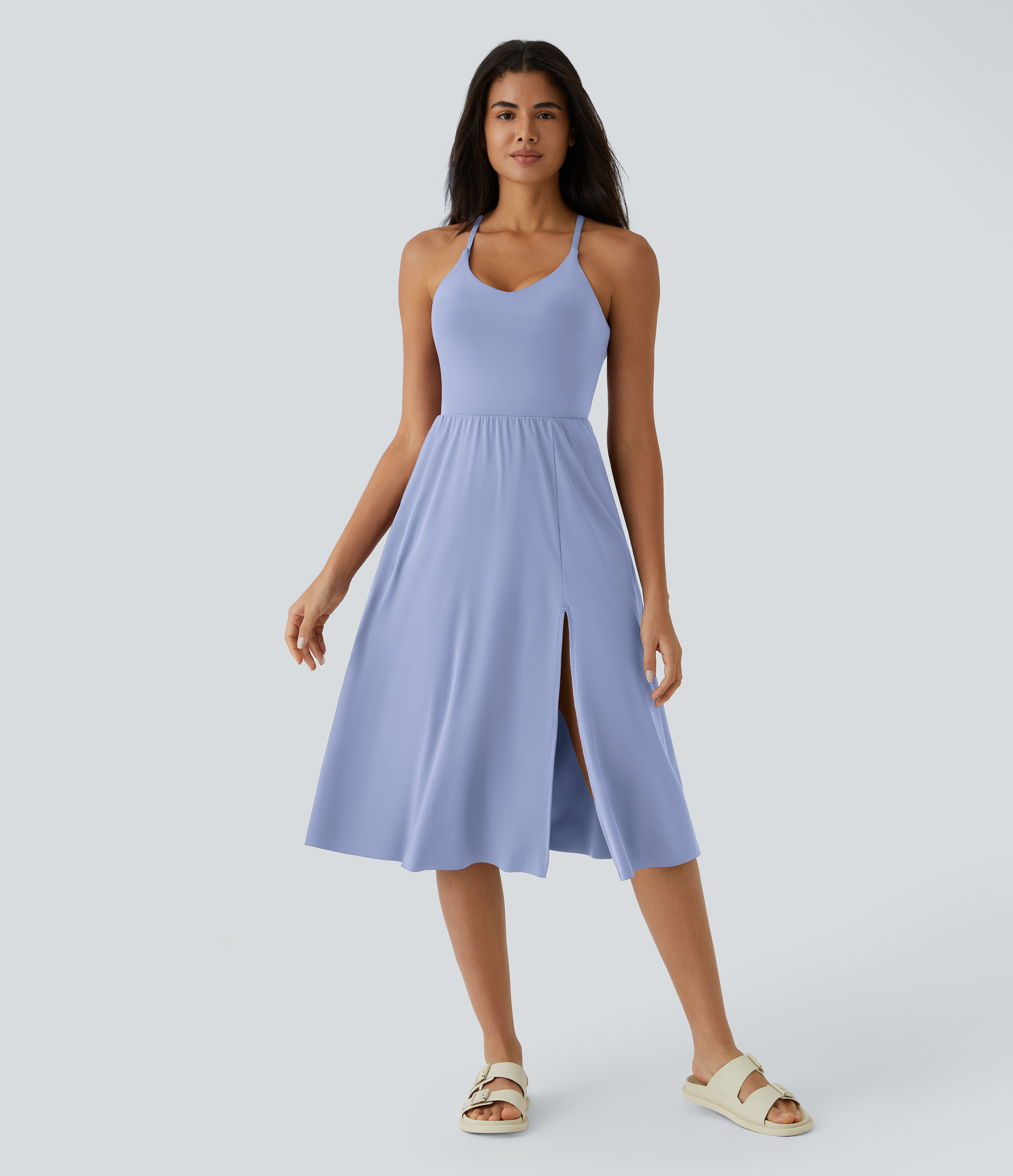 Halara Everyday Midi Chill Dress-La Land Casual Dress - Blue Heron - XS slip dress beach dress ruched dress halter dress exercise dress 