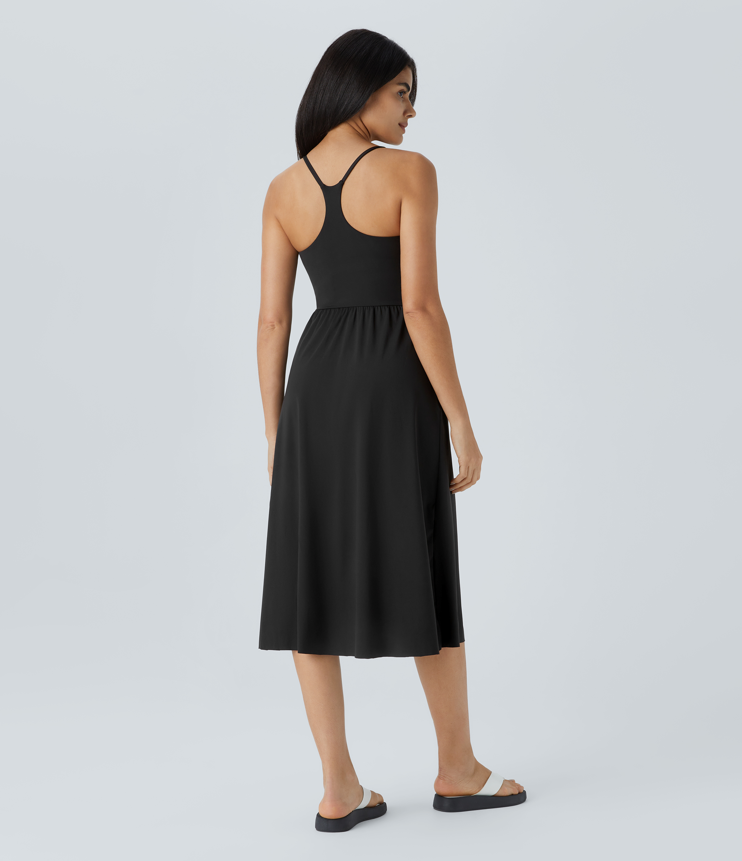 Halara Everyday Midi Chill Dress-La Land Casual Dress - Black - XL slip dress beach dress ruched dress halter dress exercise dress 