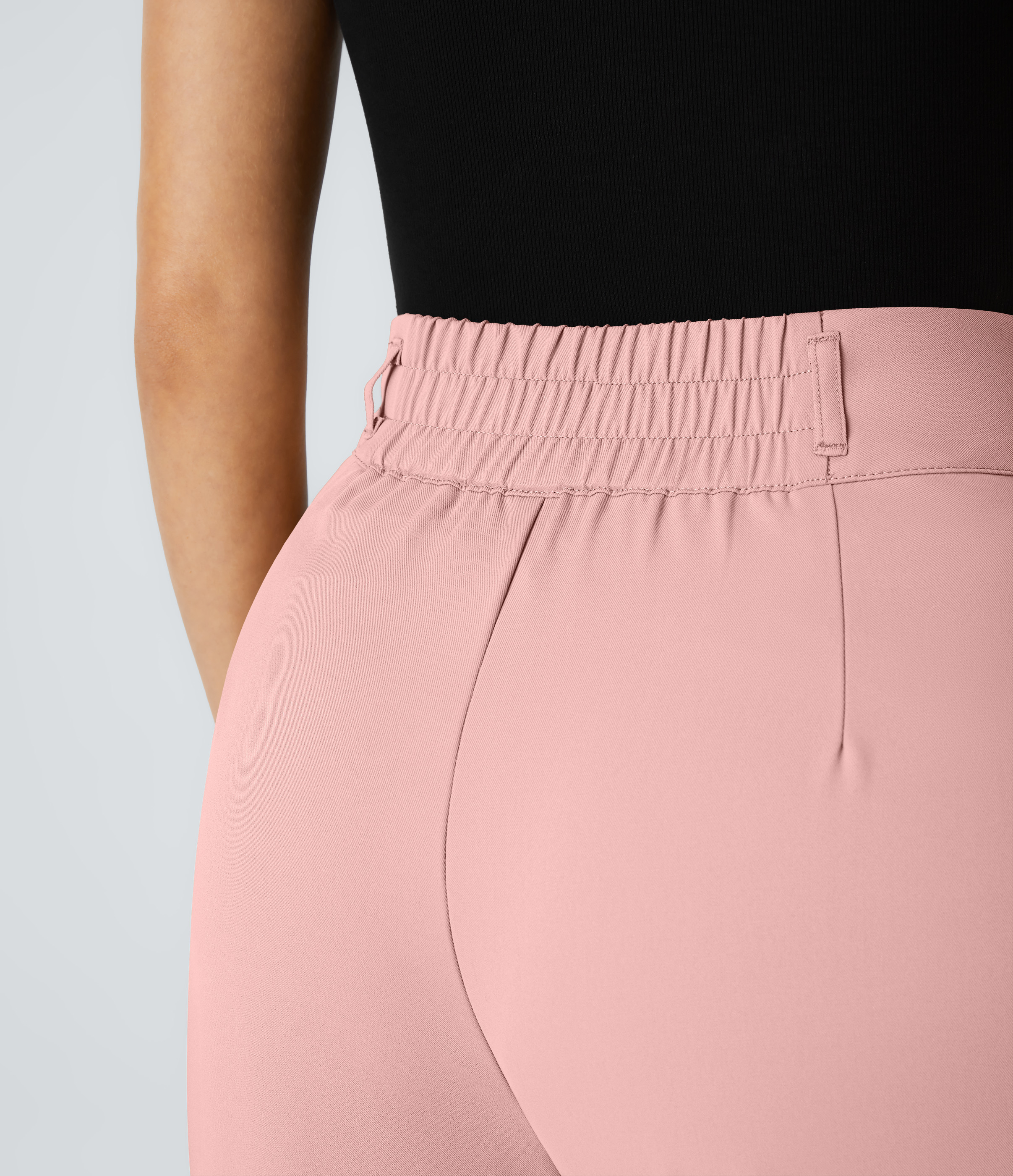 Halara High Waisted Button Zipper Side Pocket Shirred Straight Leg Work Pants  - Peachskin - L(petite) sweatpants jogger pants 
