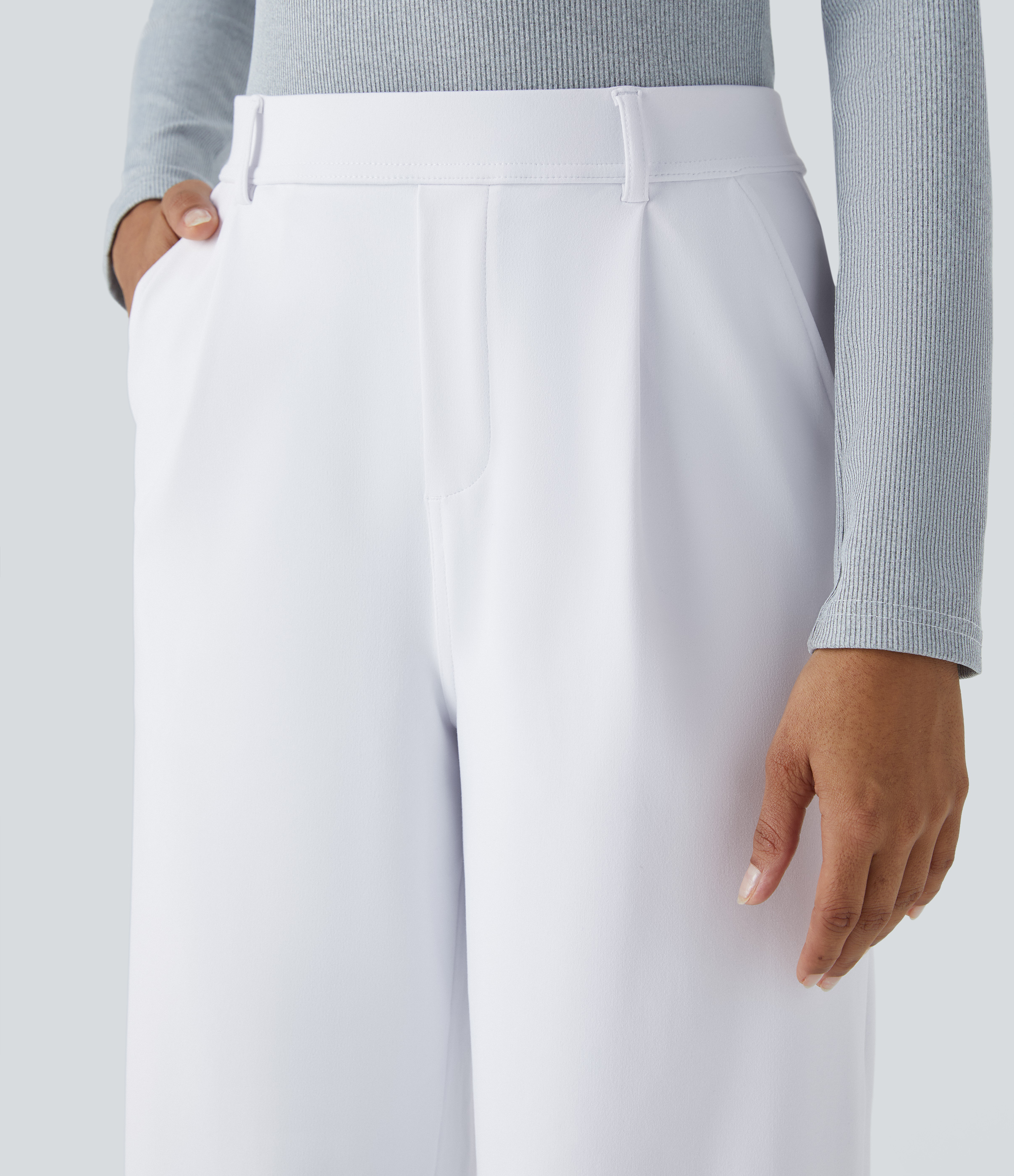 Halara High Waisted Plicated Side Pocket Straight Leg Work Pants  - White - S(tall) 