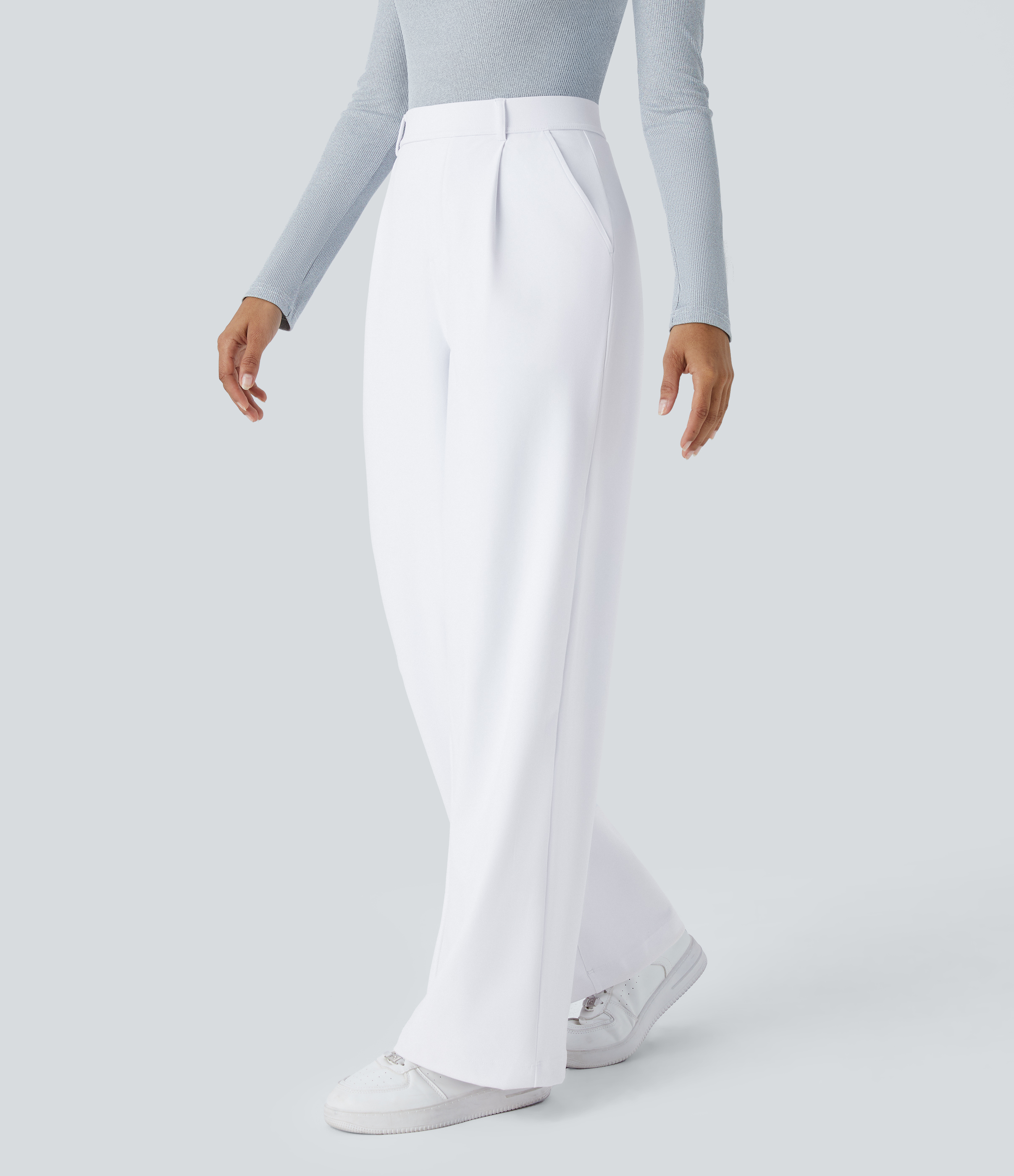 Halara High Waisted Plicated Side Pocket Straight Leg Work Pants  - White - S(tall) 